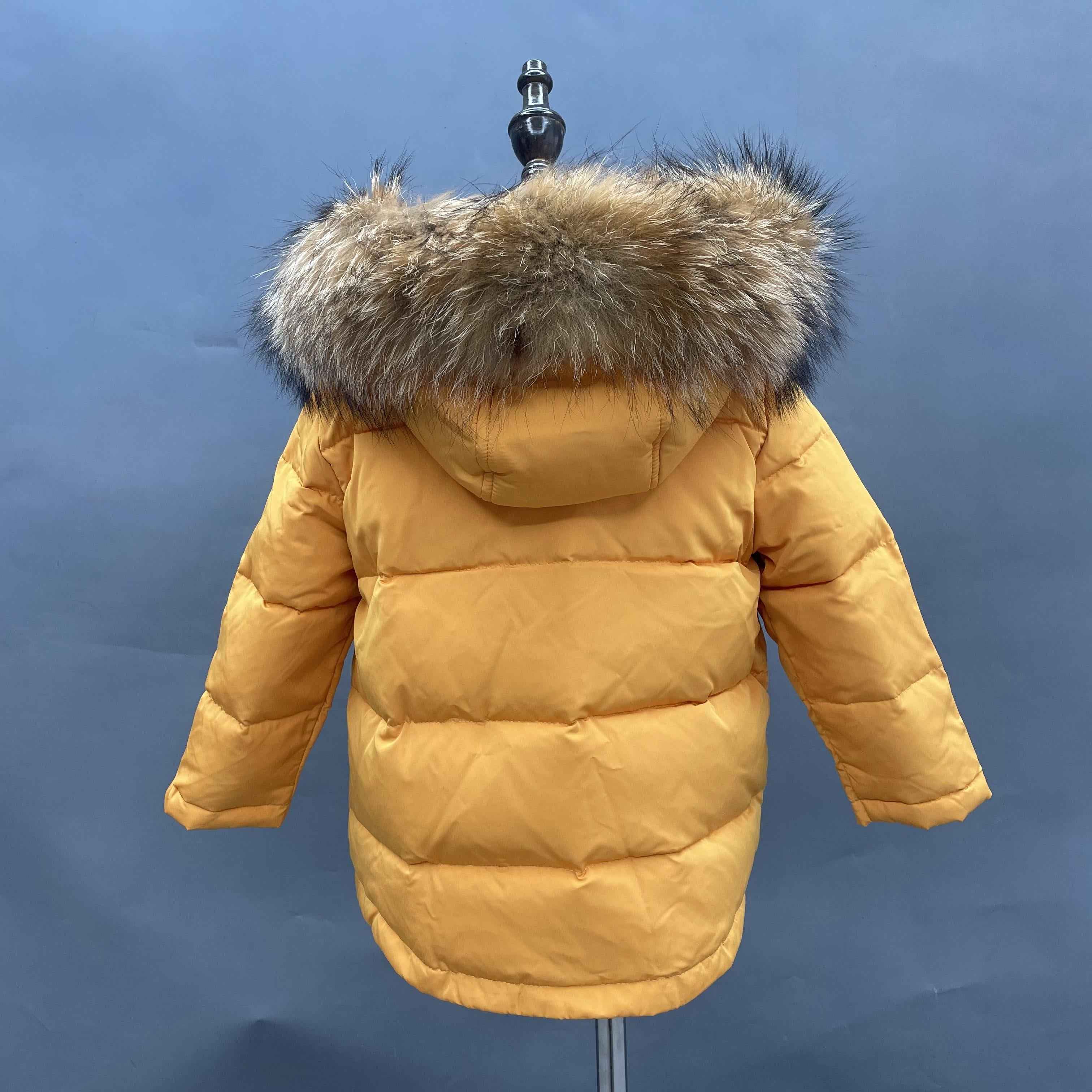 Down Raccoon Fur Hood Kid's Coat Winter Kids Mid-length Clothing Jacket