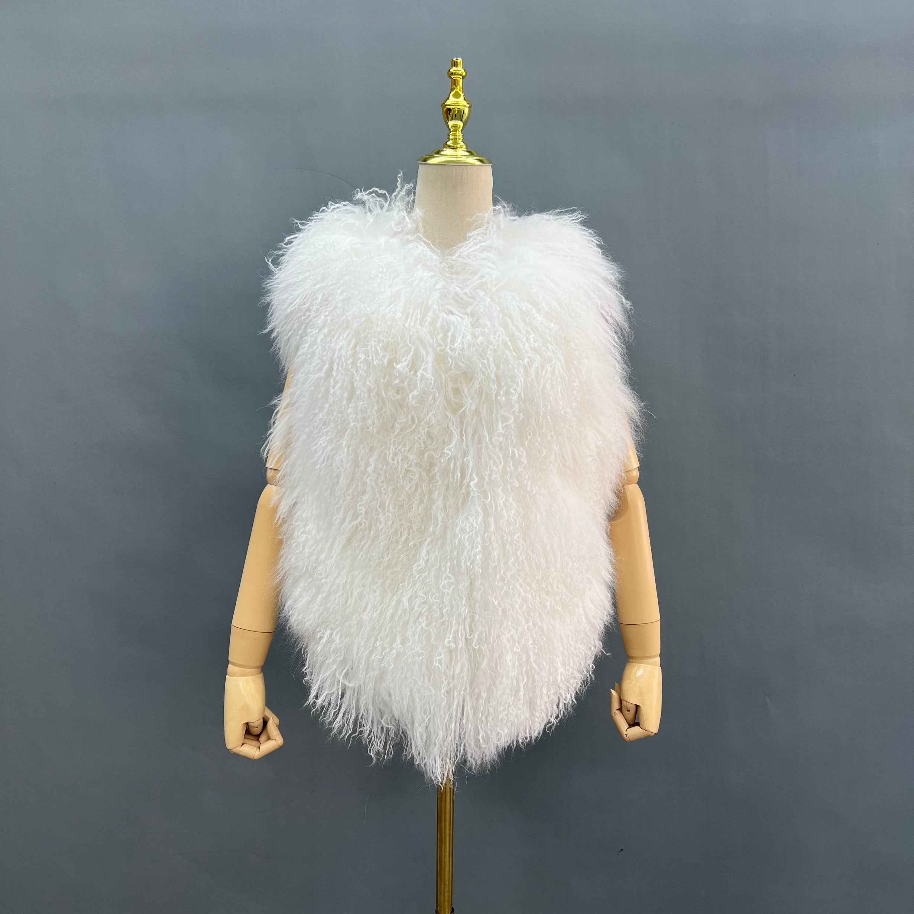 Women's  Tibetan Lamb Wool Vest - Short Fuzzy Luxury Fur Gilet for Winter Fashion