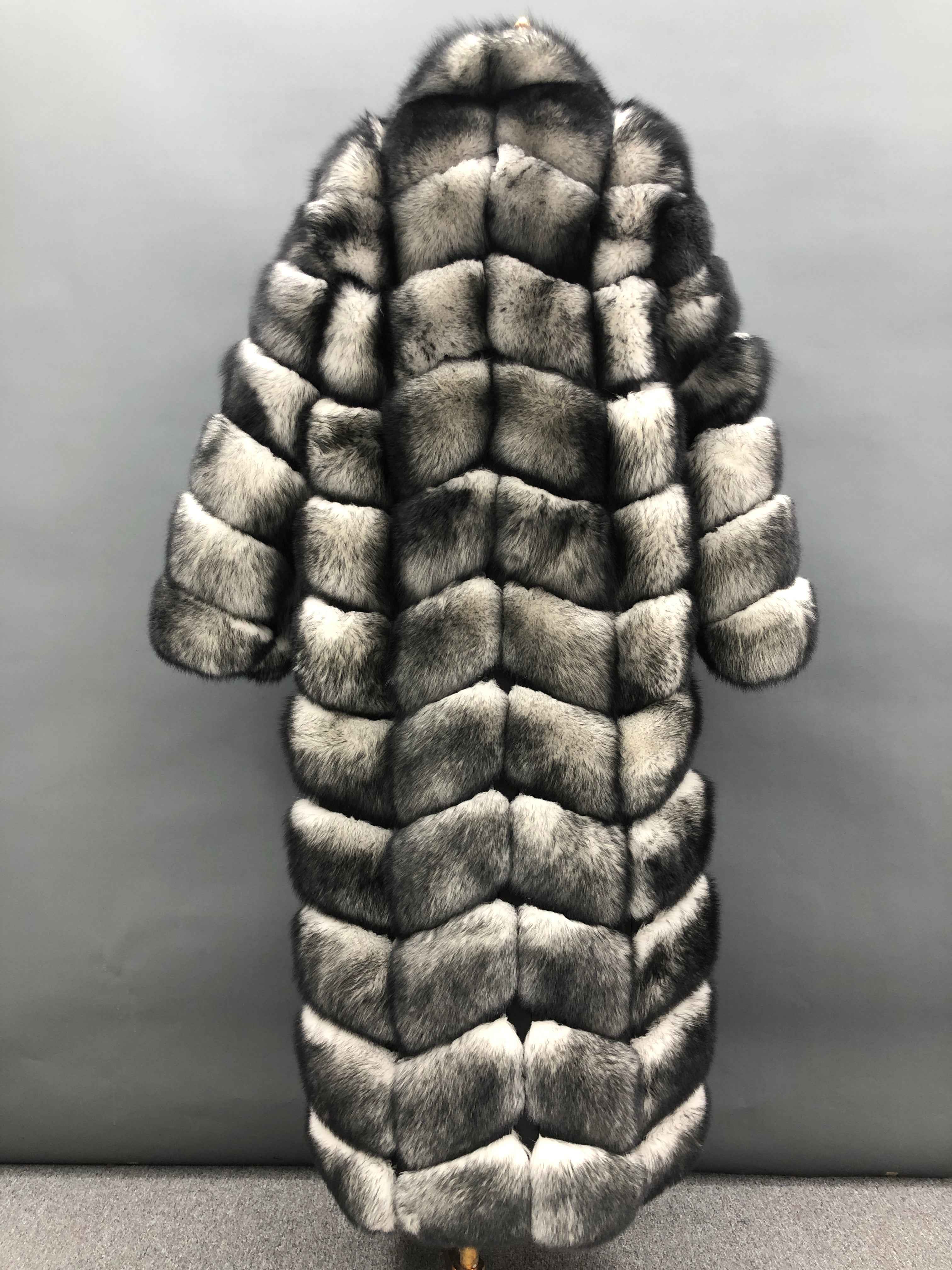 Men's Luxurious 11-Panel Two-Tone White Fox Fur Long Coat - High-End Winter Outerwear