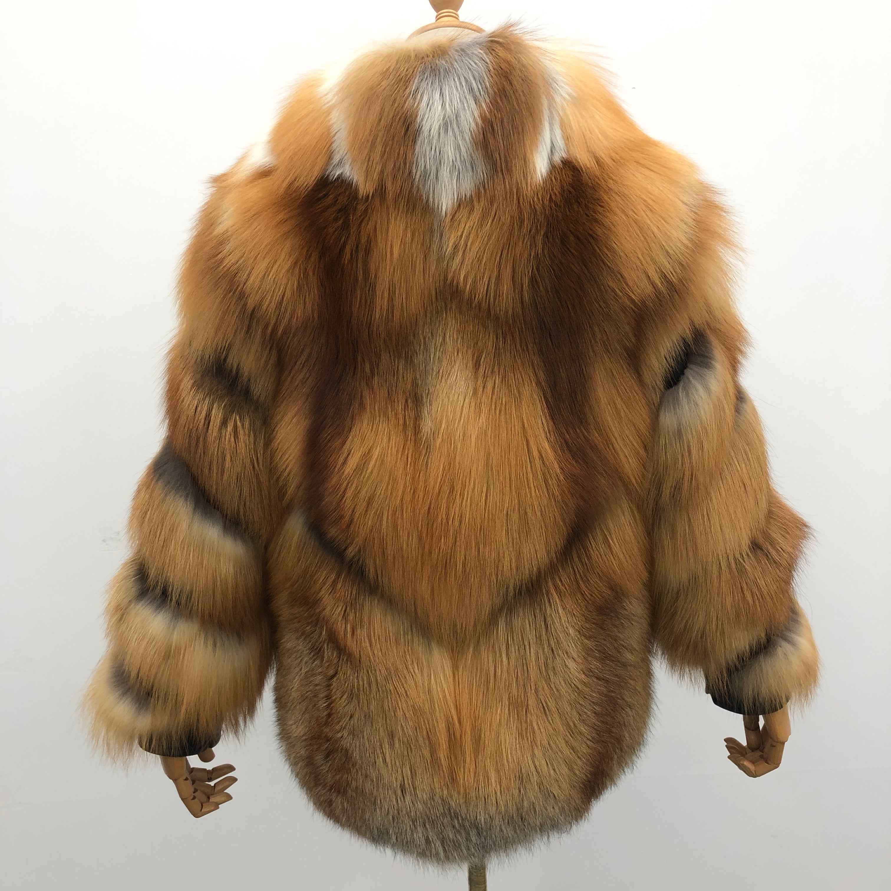 Red Fox Fur Coat with Oversized Luxe Collar – Winter Elegance Outerwear