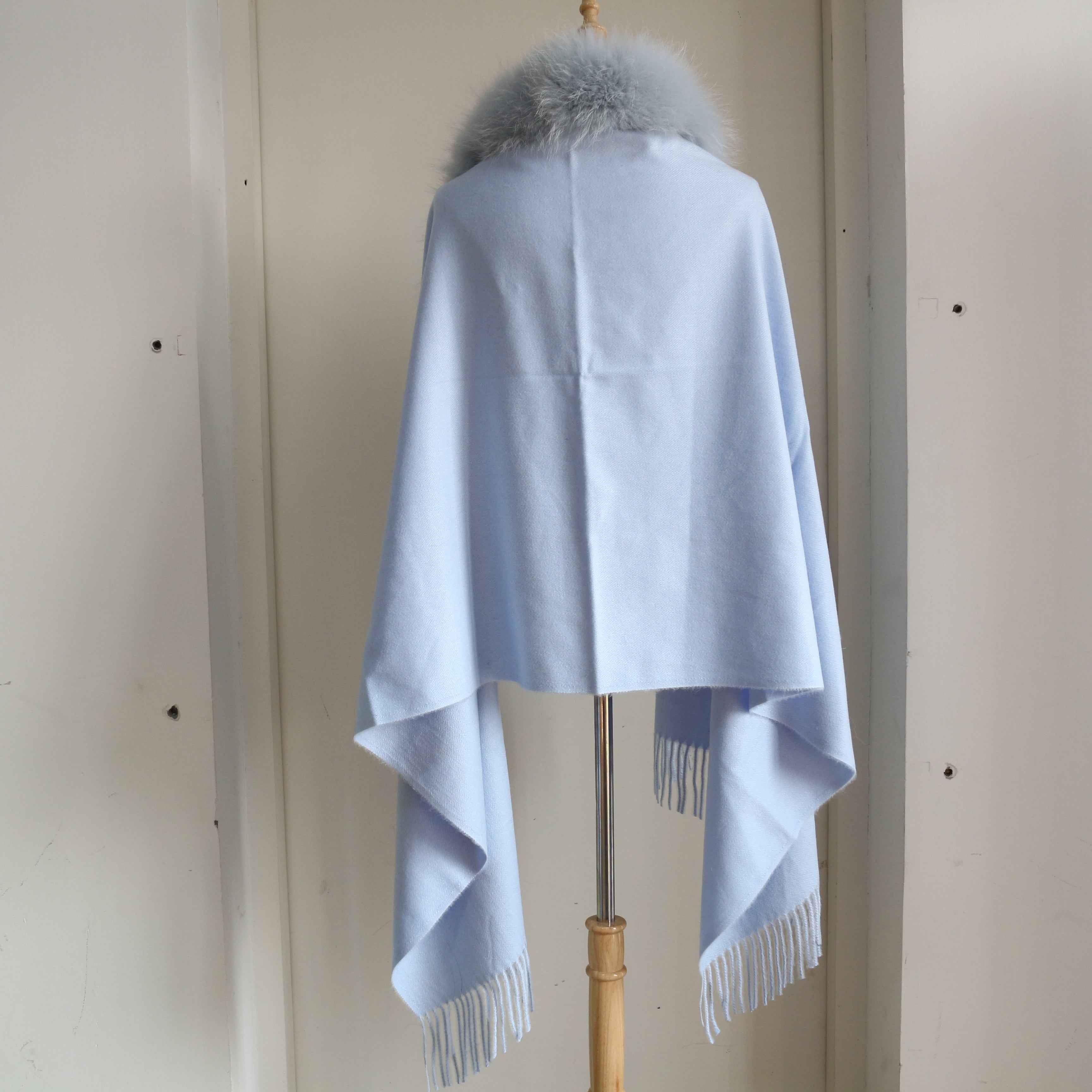 Women's Luxurious Mink Fur Shawl with Raccoon Dog Fur Collar & Fringe Detail - Winter Fashion Accessory