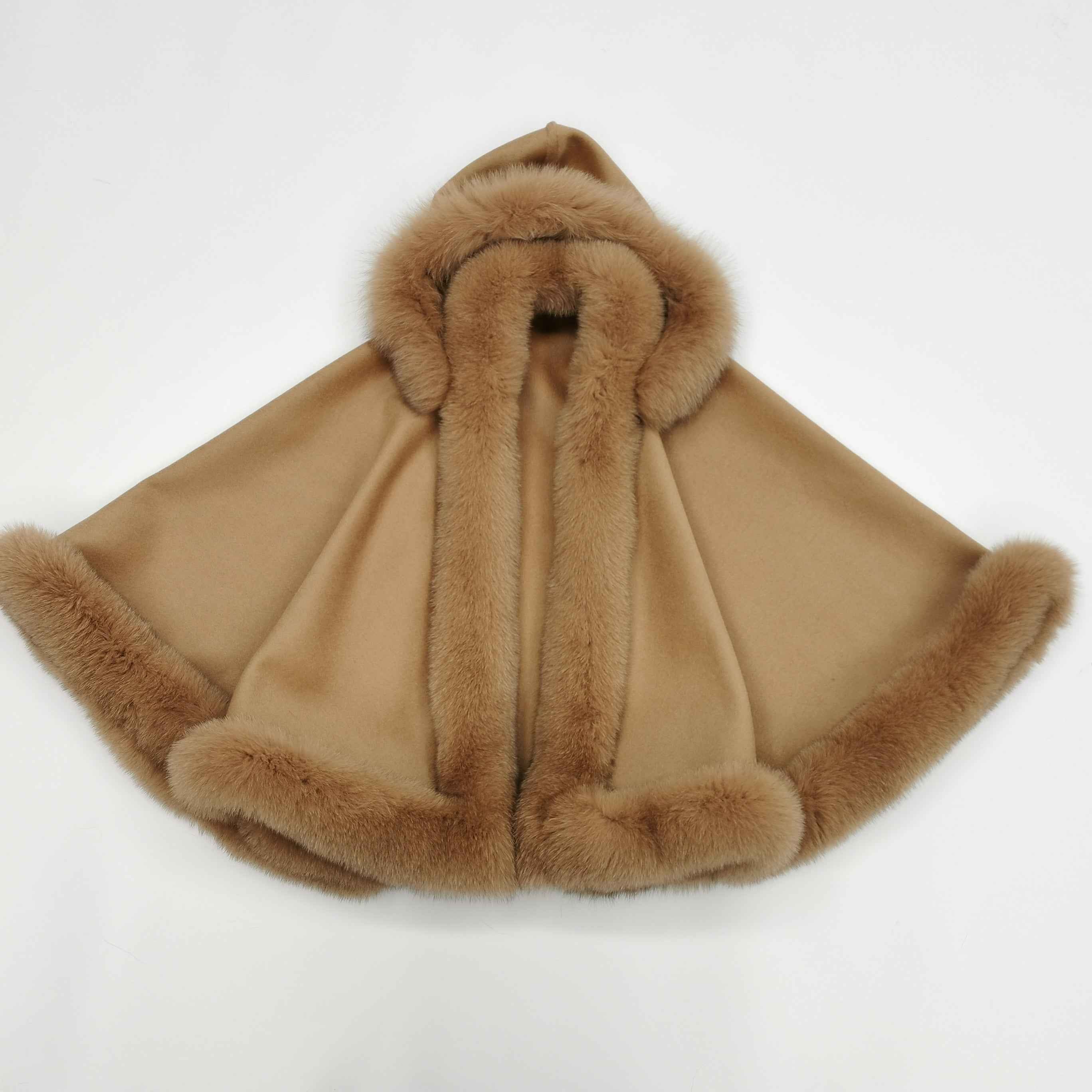 Women's Luxurious Fox Fur Cape with Removable Hood - High-End Winter Outerwear