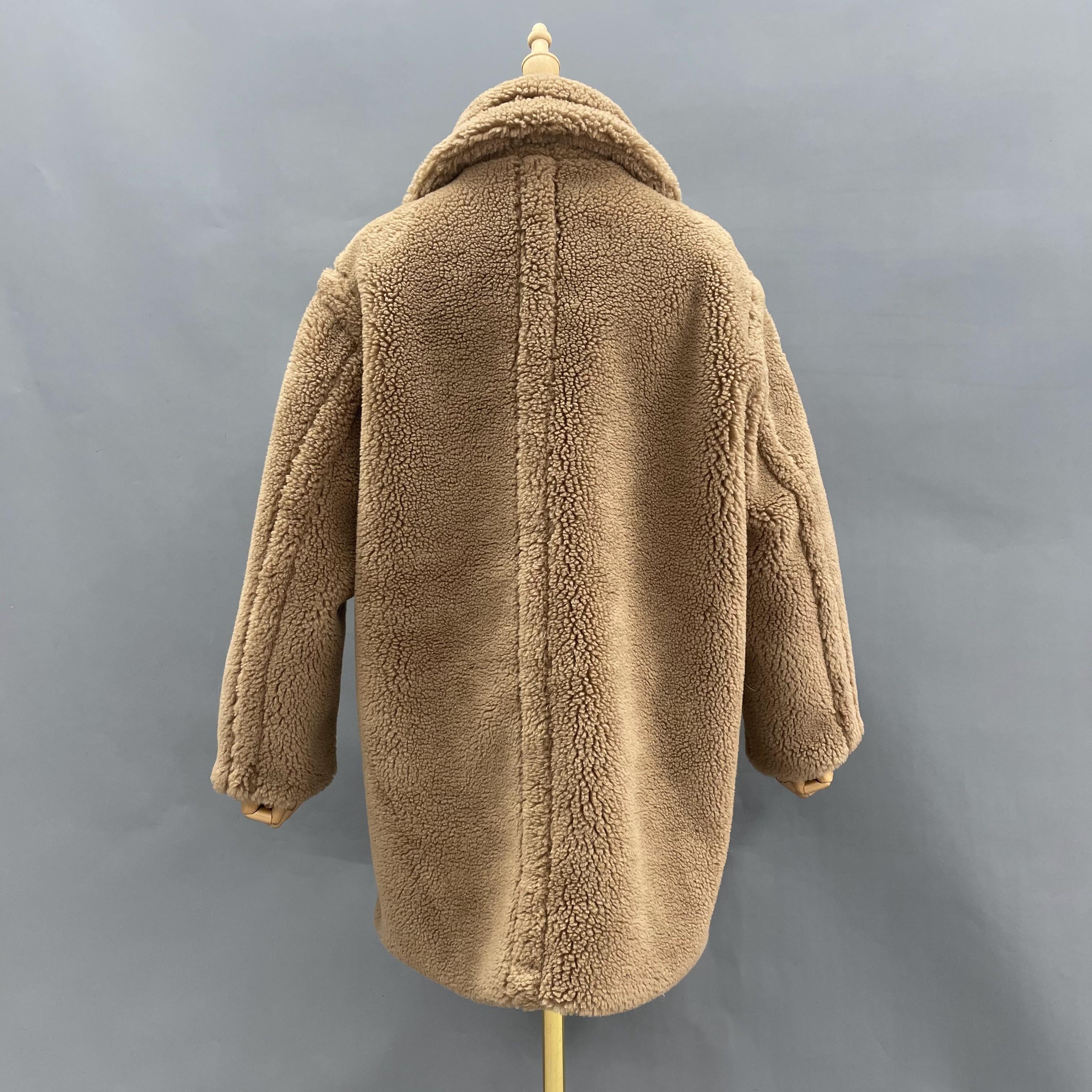 Women's Teddy Fleece Mid-Length Coat with Double-Breasted Notched Lapel - Luxe Winter Outerwear