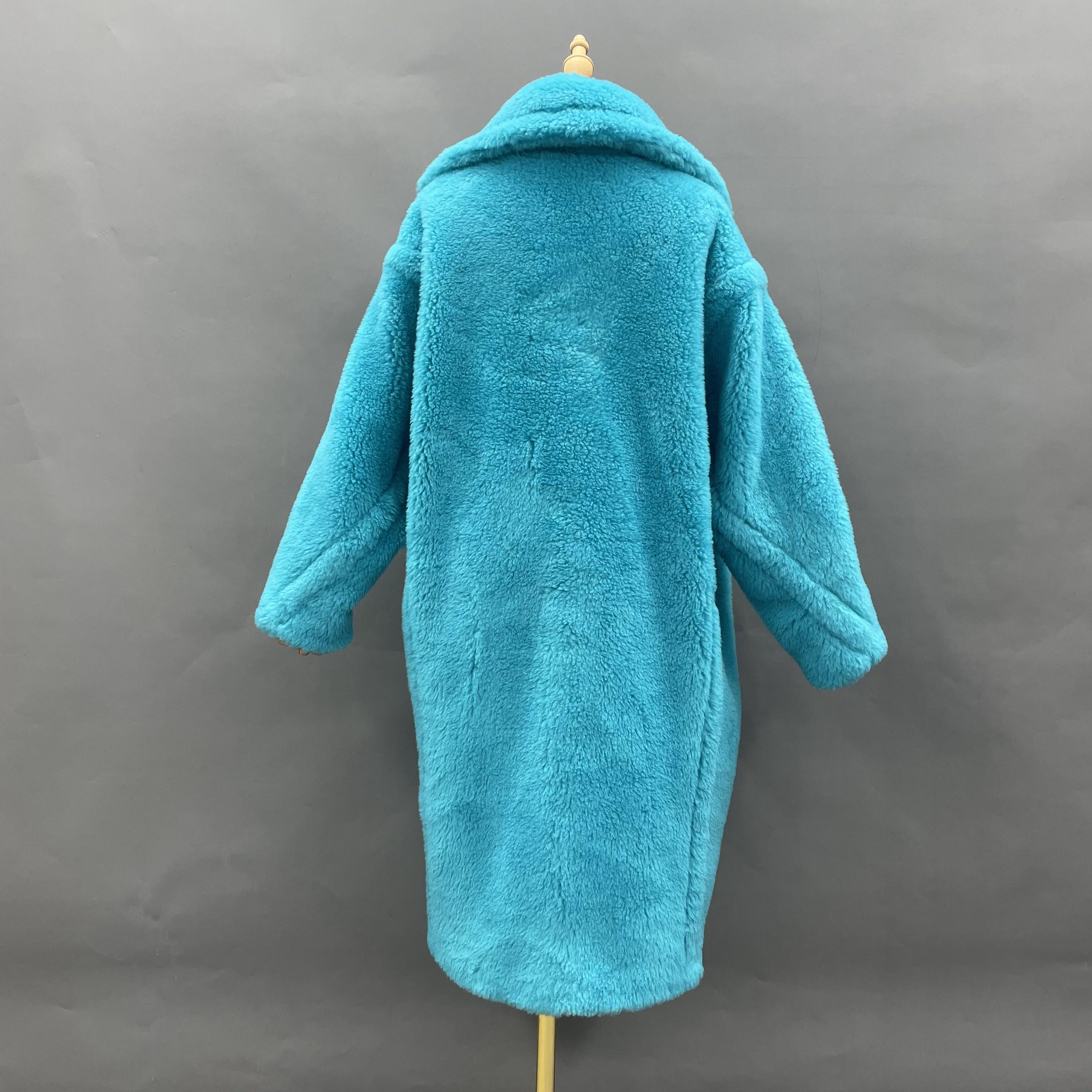 Women's Teddy Fleece Long Coat with Double-Breasted Notched Lapel - Luxe Winter Outerwear