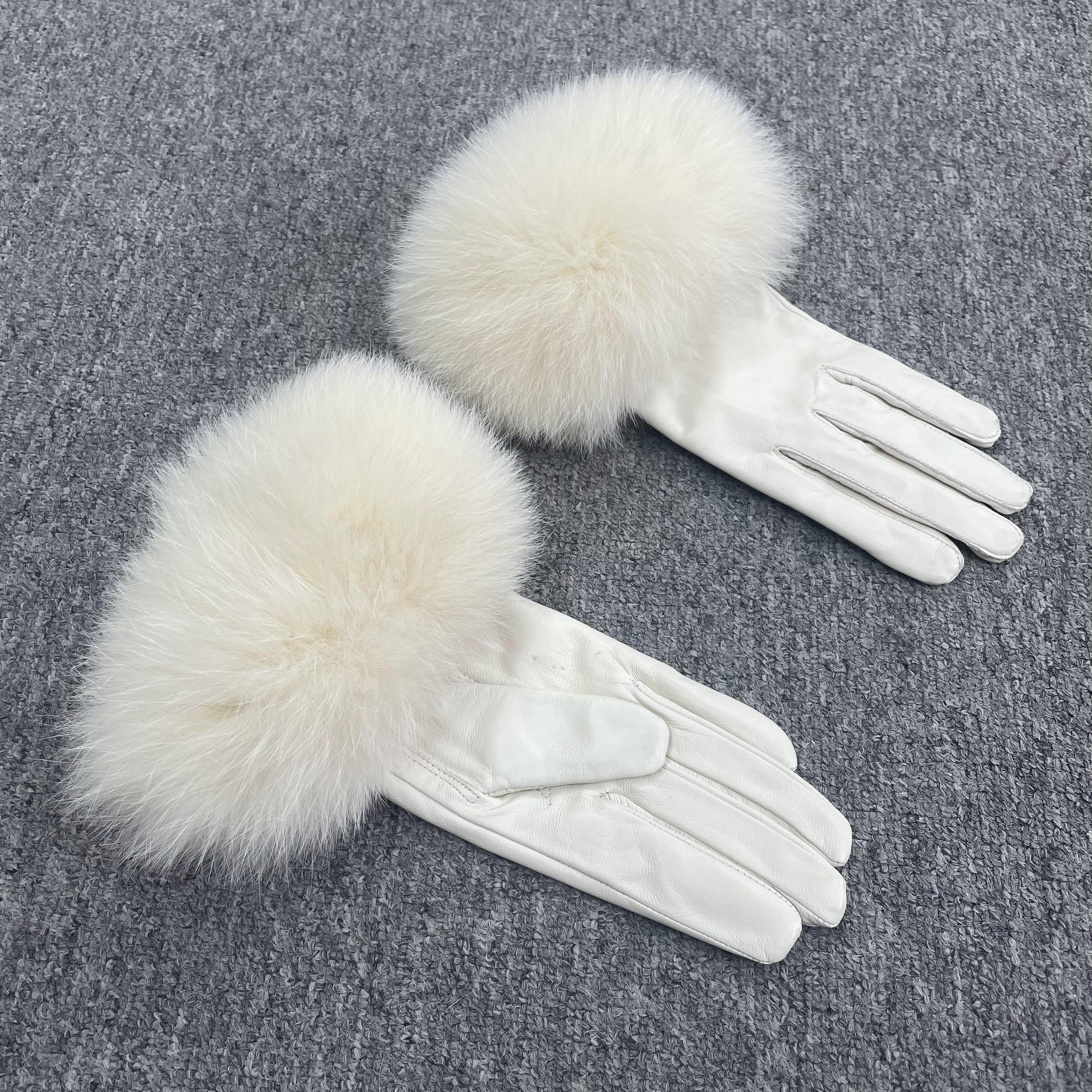 Women’s Black Leather Gloves with Real Fox Fur Trim – Elegant Winter Fashion Accessory for Luxury Style 8 F
