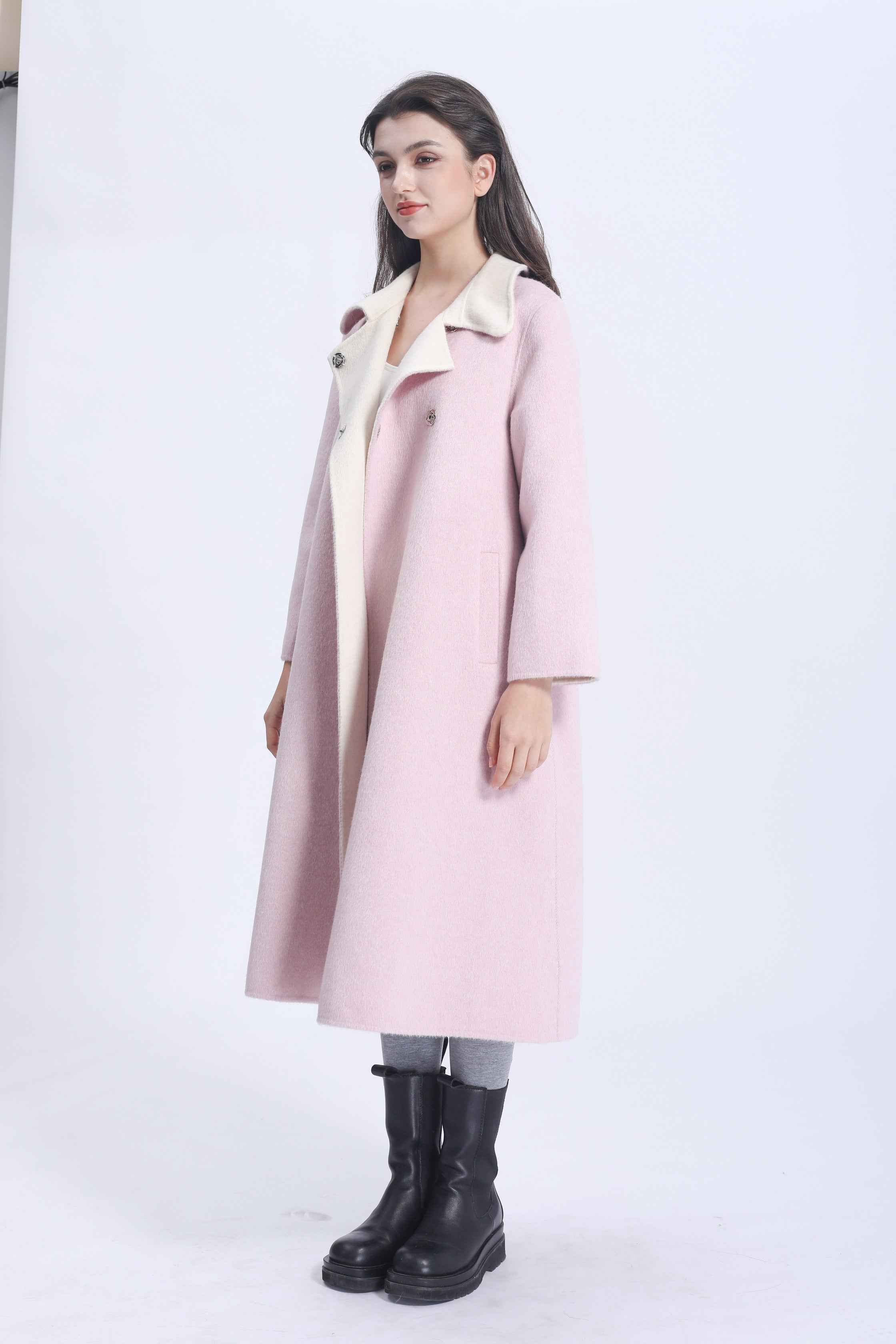 Women's Luxury Double - Faced Wool Trench Coat with Detachable Fox Fur Scarf, Elegant Winter Outerwear