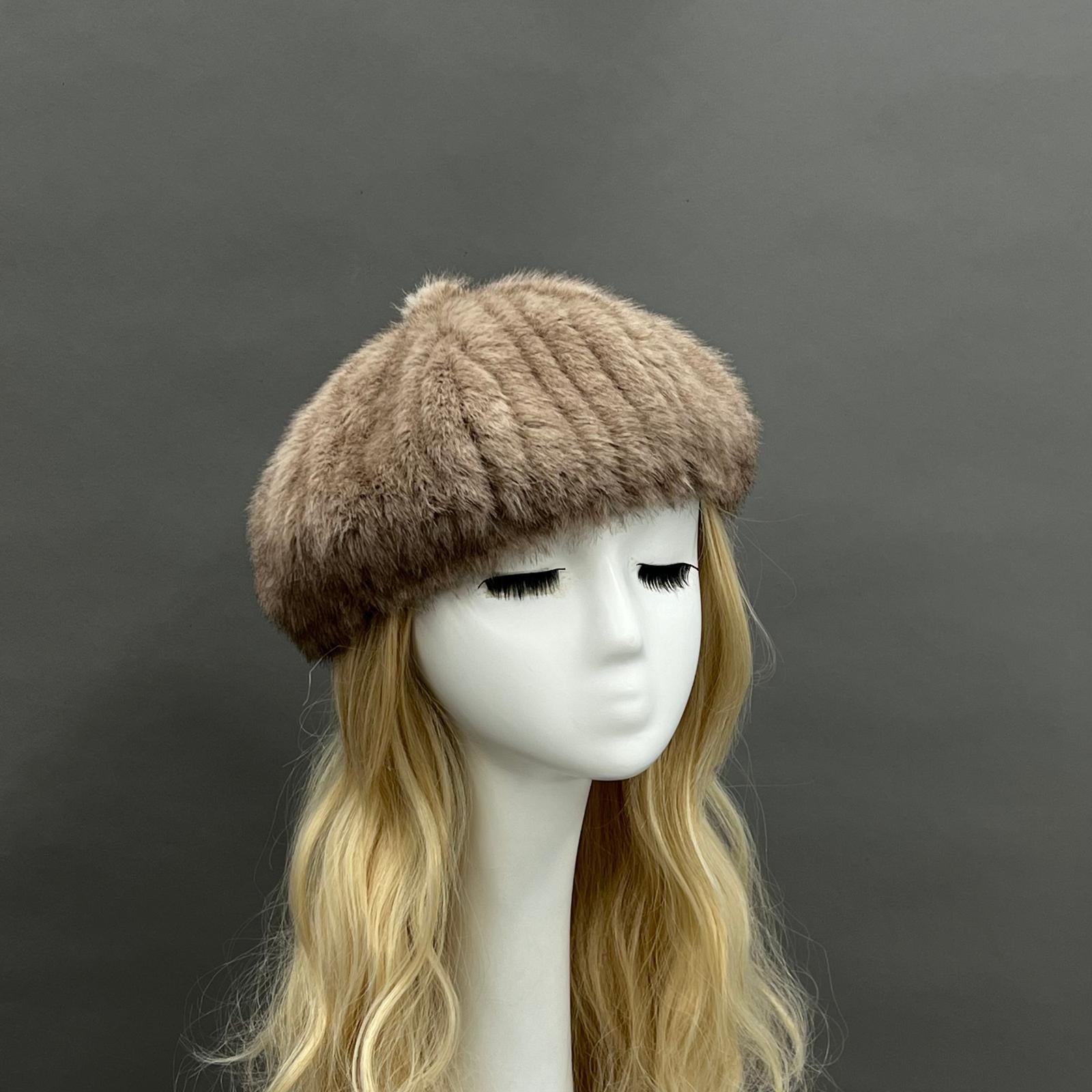 Women's Fashion Eco-Friendly Fur Striped Pumpkin Beret - Janefur