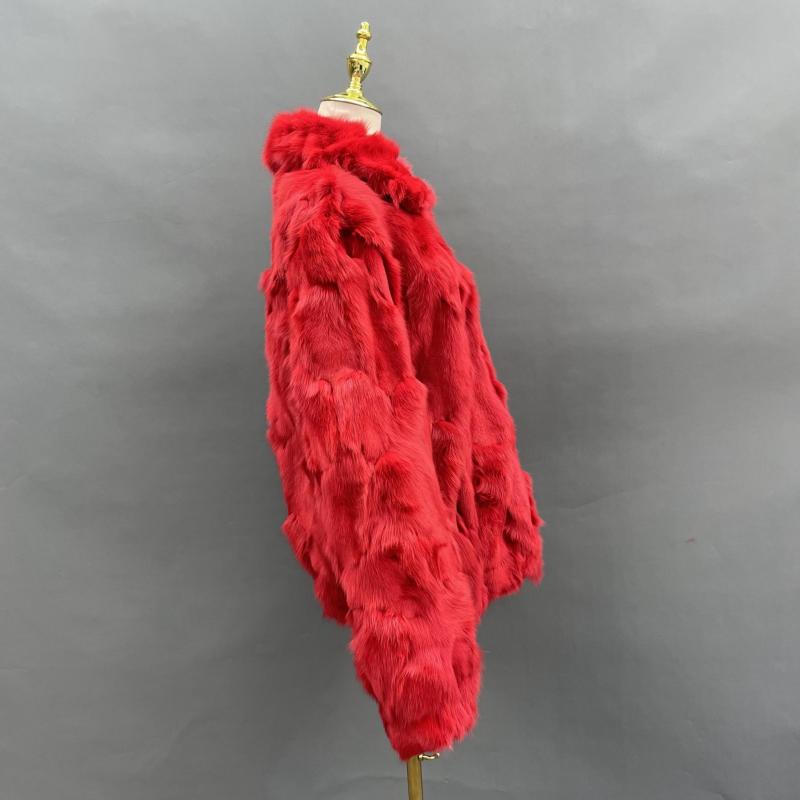 Red Coat Zipper Lapel Windproof Men's Fashion Fox Fur Jacket - Janefur