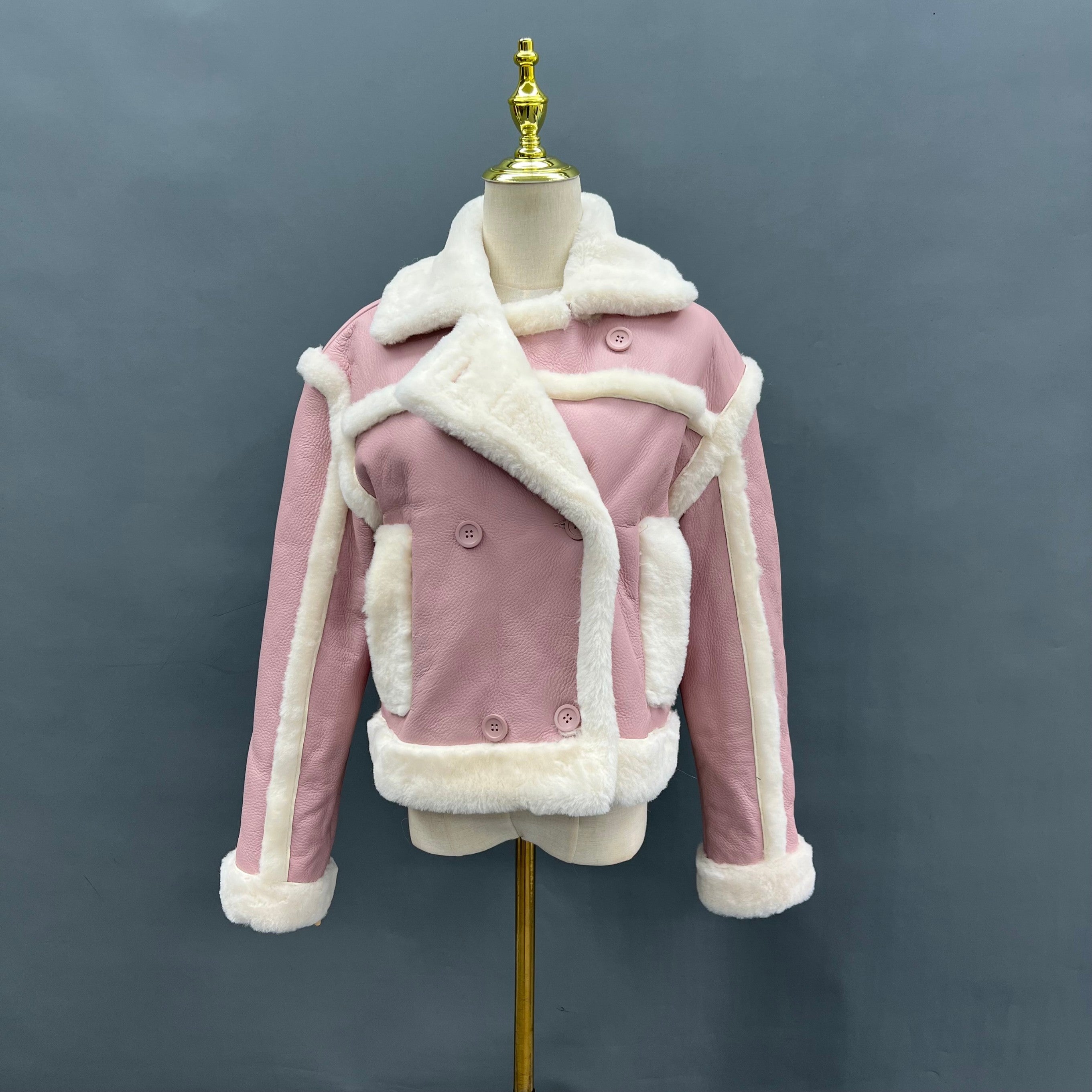 Fashionable Shearling Women's Short Double Breasted Fur Coat - Janefur