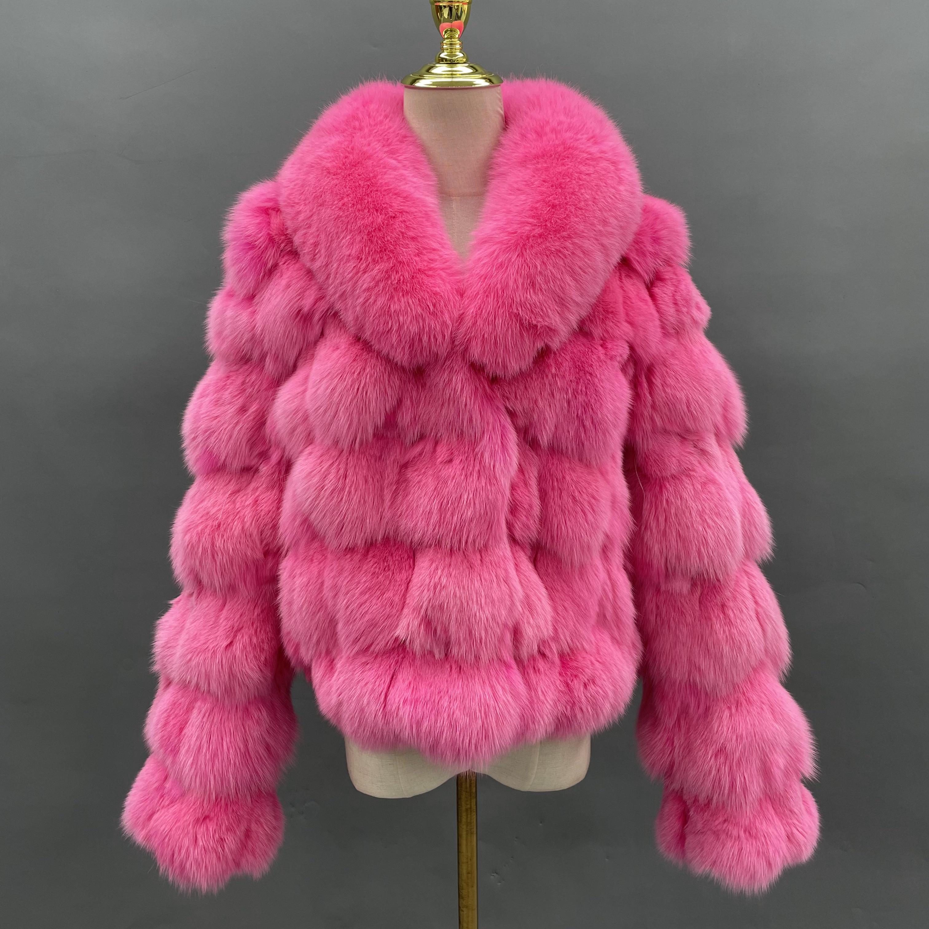 Plus Size Women's Short Stylish Lapel Real Fox Fur Luxury Jacket - Janefur