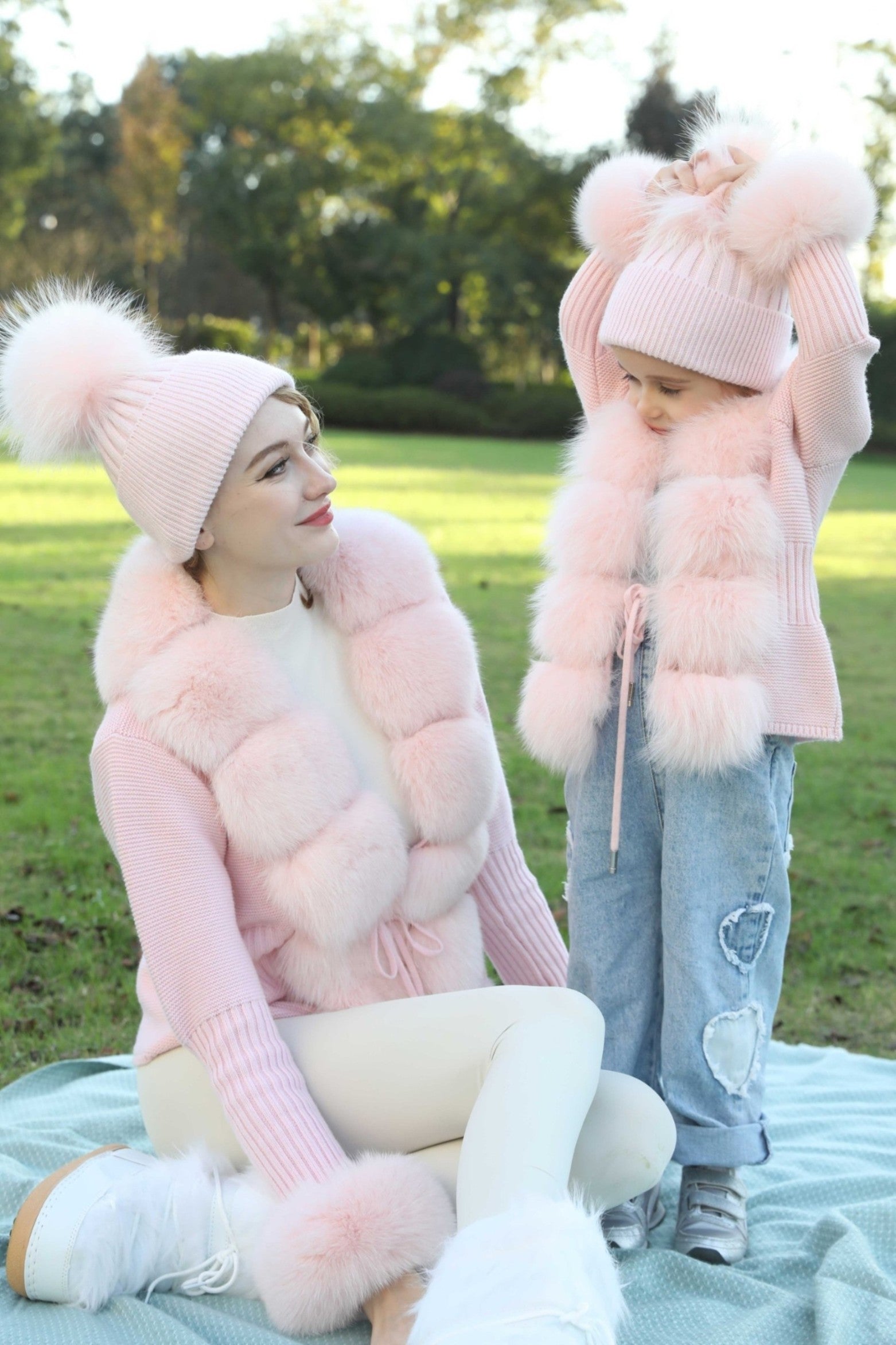 Winter Knitted Angora Beanie Hat With Removable Fur Pom Pom - Janefur