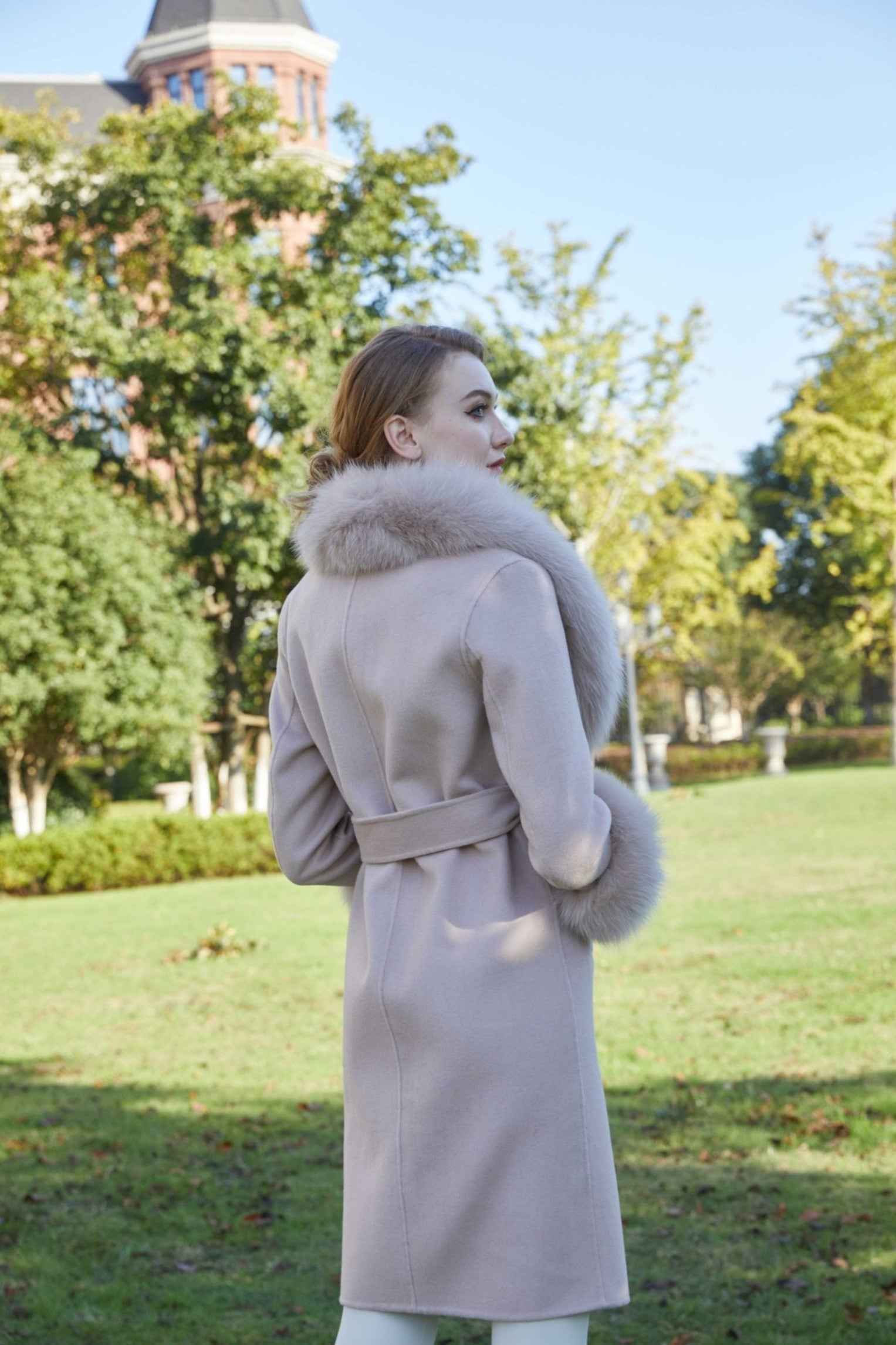 Women's Large Fox Fur Lapel Warm Cashmere Jacket - Janefur