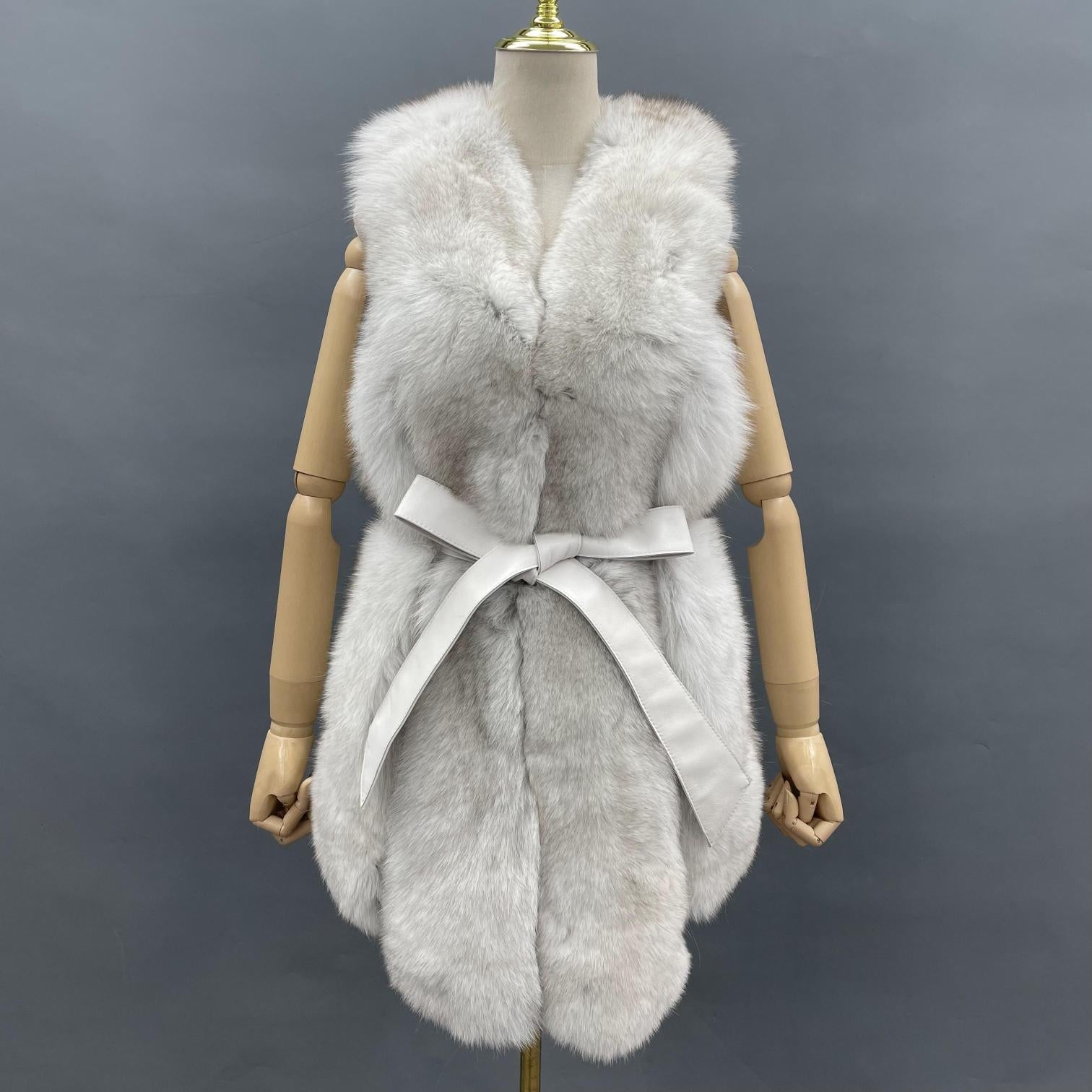 Fall And Winter Women Fox Fur Vest Belt Style Trend Vest - Janefur