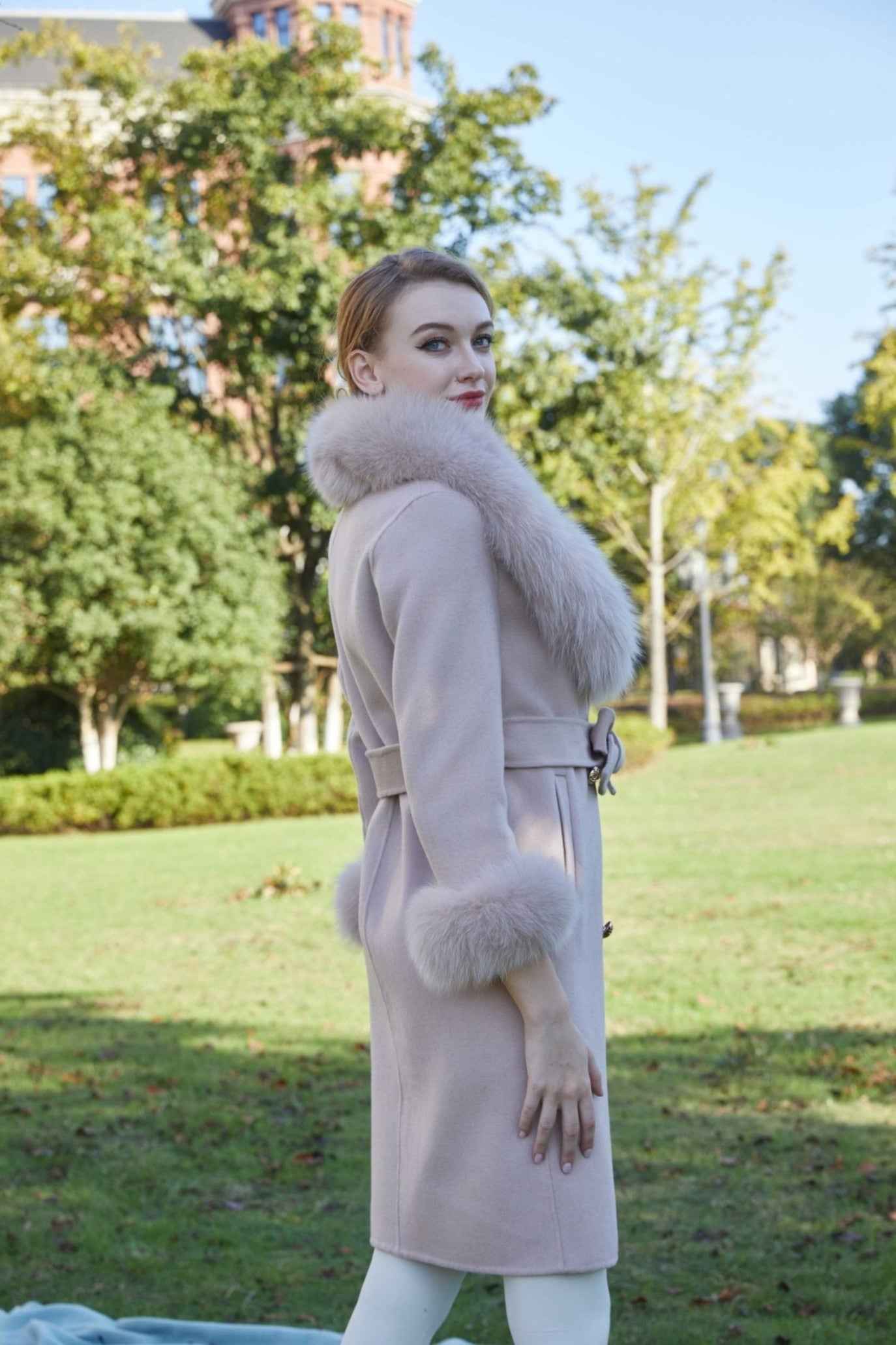 Women's Large Fox Fur Lapel Warm Cashmere Jacket - Janefur