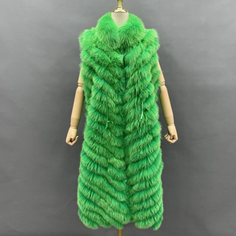 Double-Sided Fox Fur Diagonal Stripe Long Vest - Janefur