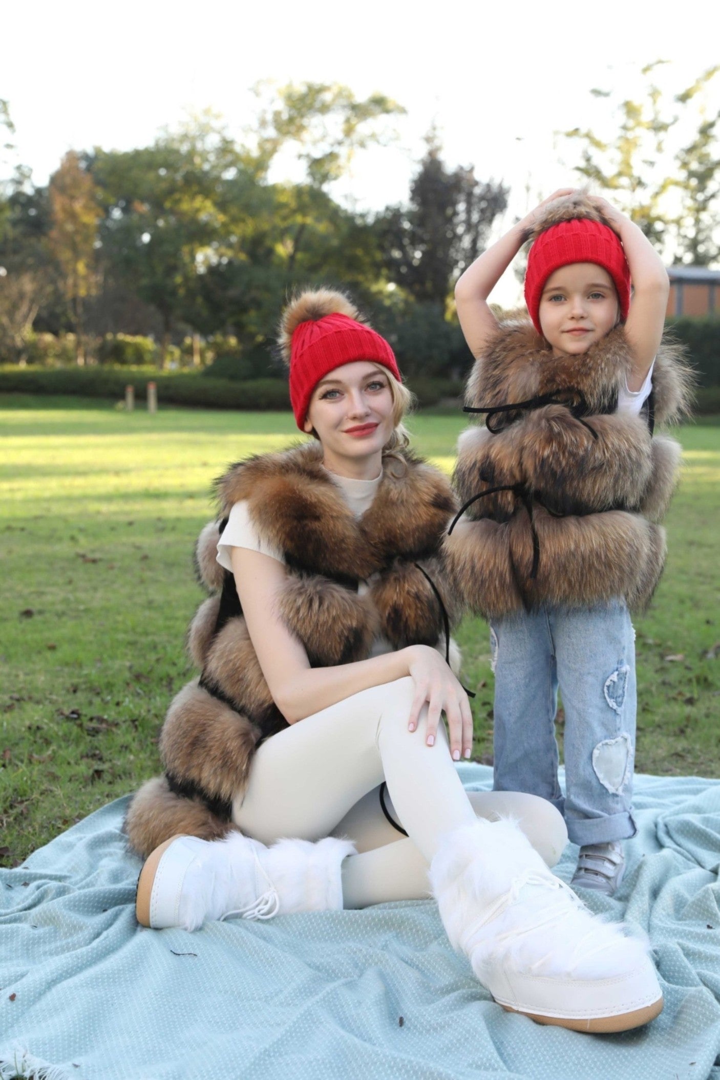 New Fall And Winter Striped With Fur Pom Pom Acrylic Hat - Janefur