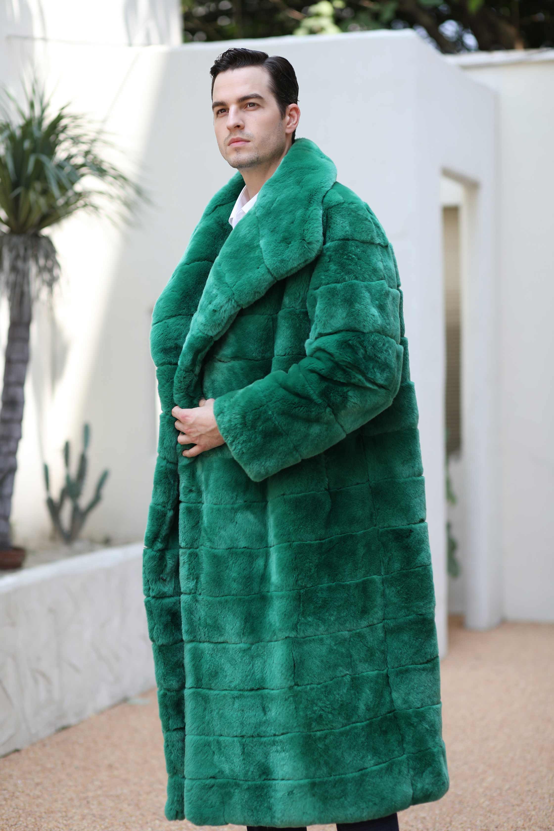 Winter Men's Lapel Soft Rabbit Fur Long Fashion Coat - Janefur