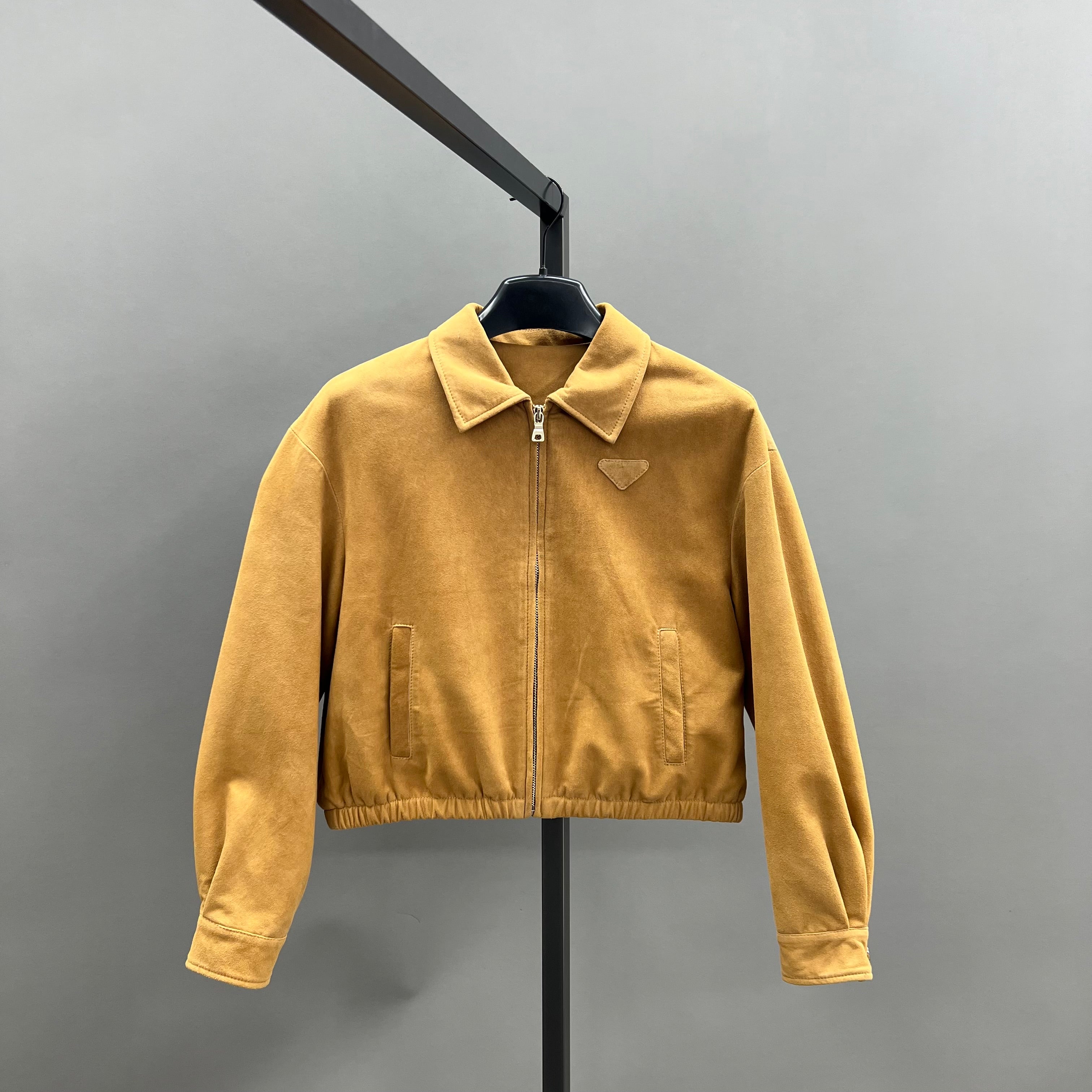 Suede Bomber Jacket with Zip Closure - Janefur