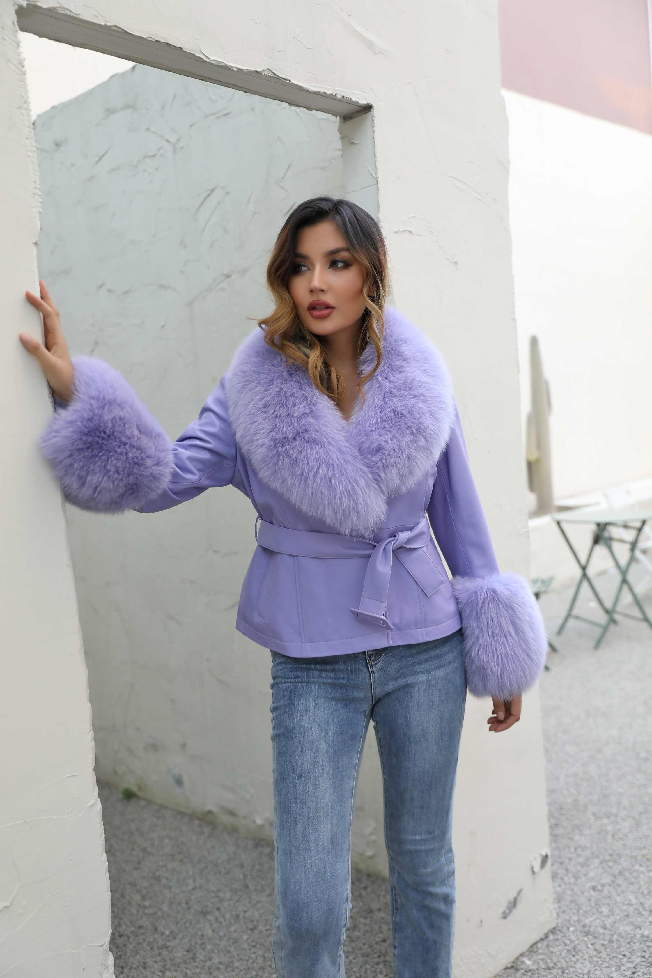 Fox Fur Collar Real Leather Women's New Fashion Jacket - Janefur