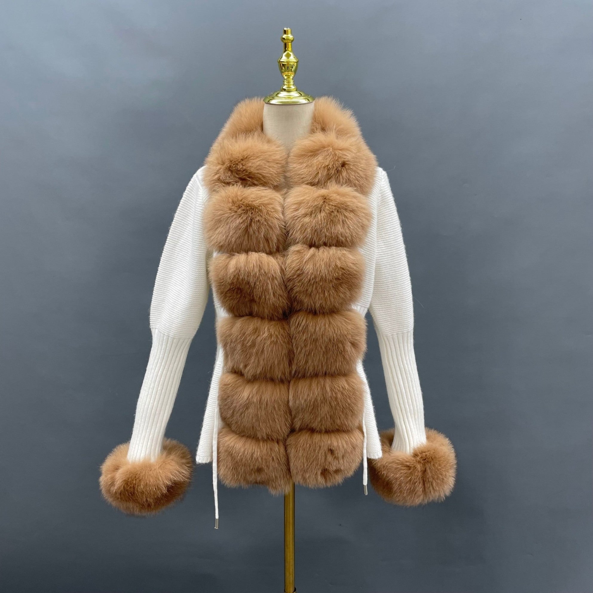 Women's Fashion Cuff Lapel with Fox Fur Knit Cardigan - Janefur