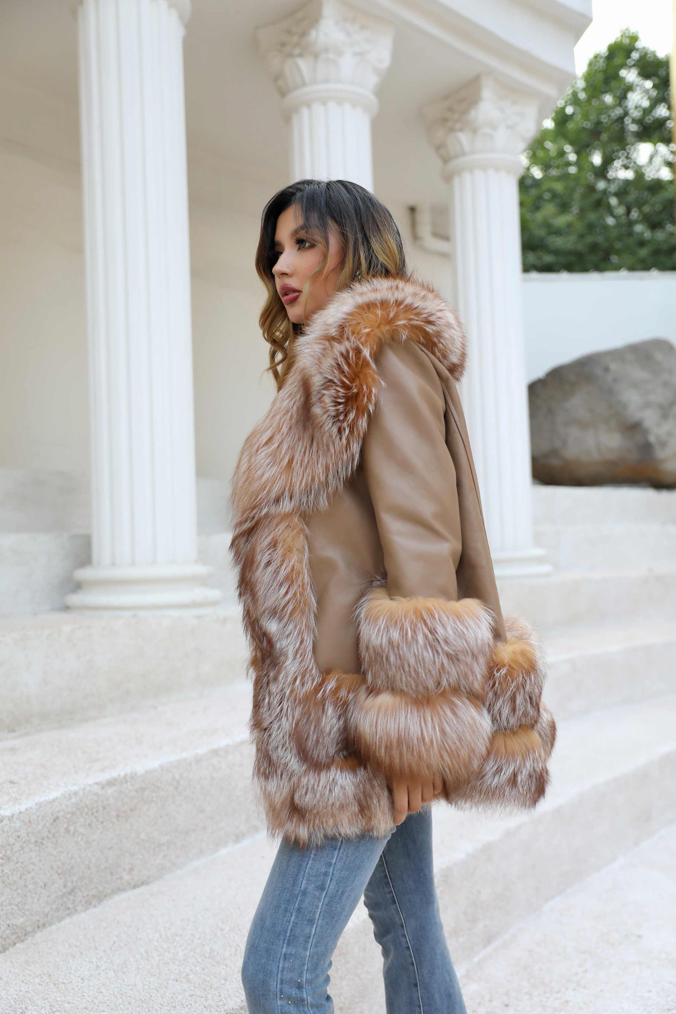 Luxury Fluffy Real Fox Fur Coat Women's Winter Fashion Coat - Janefur