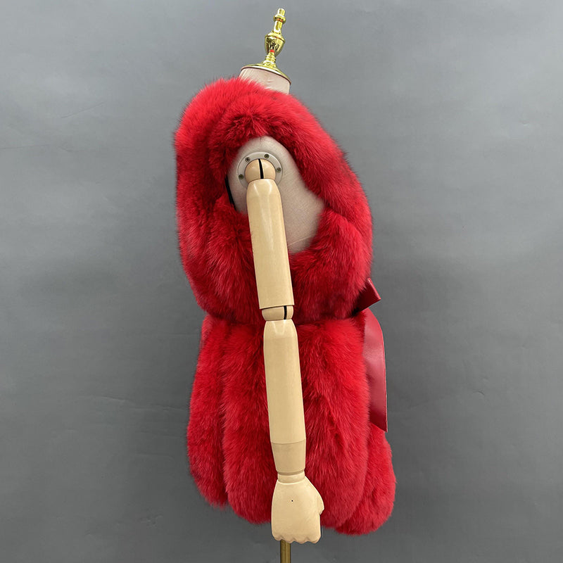 Fall And Winter Women Fox Fur Vest Belt Style Trend Vest - Janefur