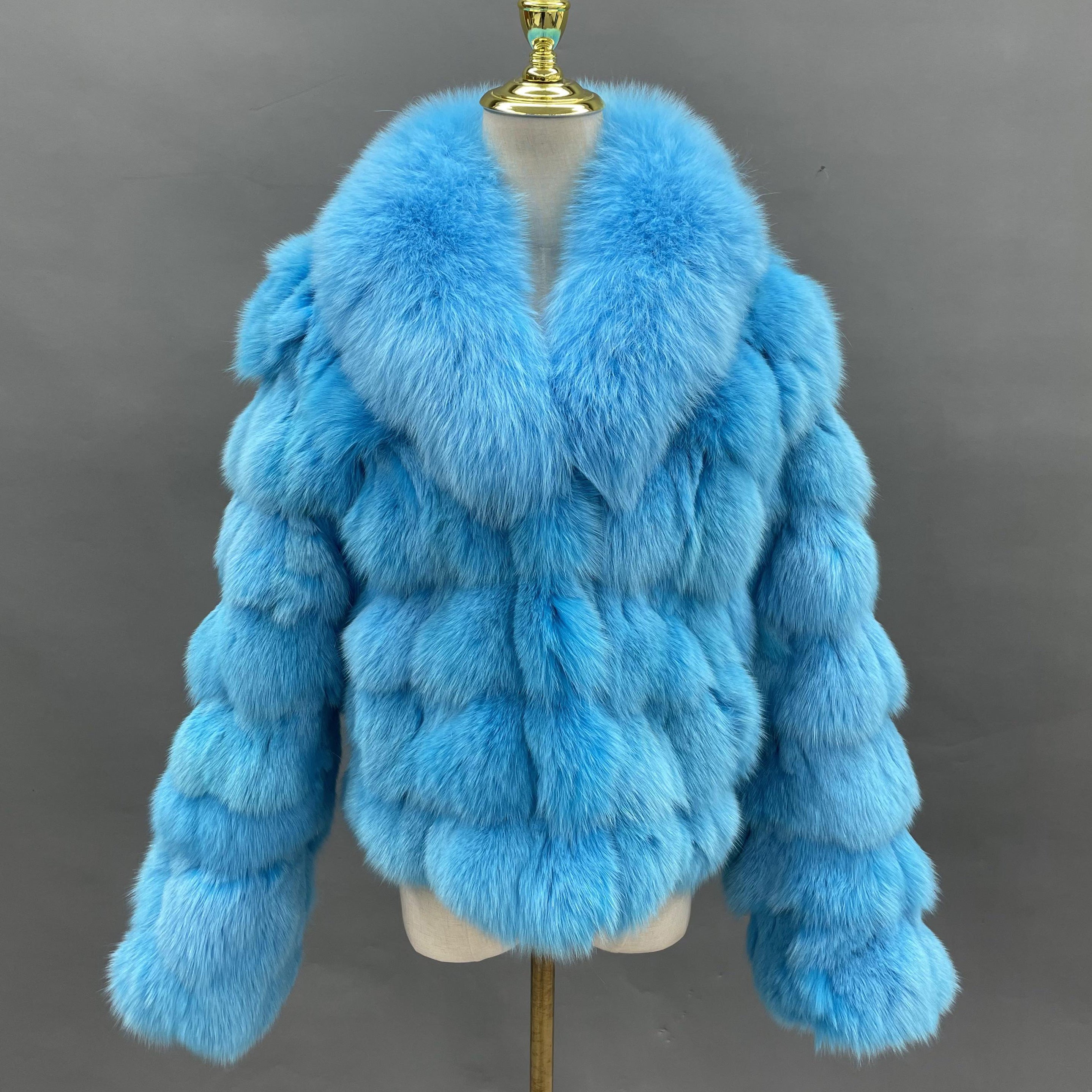 Plus Size Women's Short Stylish Lapel Real Fox Fur Luxury Jacket - Janefur