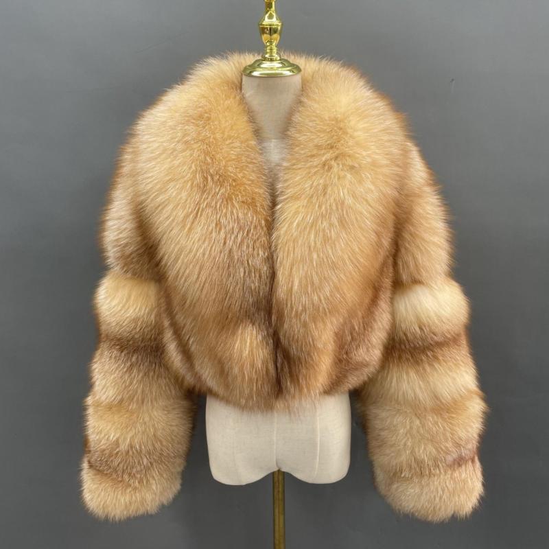 Janefur Women's Short Fox With Large Fur Collar Jacket - Janefur