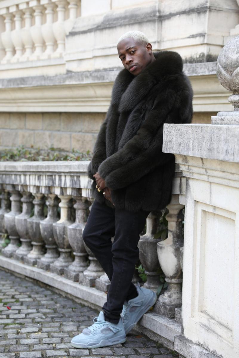 Men's Vertical Stripe Blue Fox Fur Jacket - Janefur