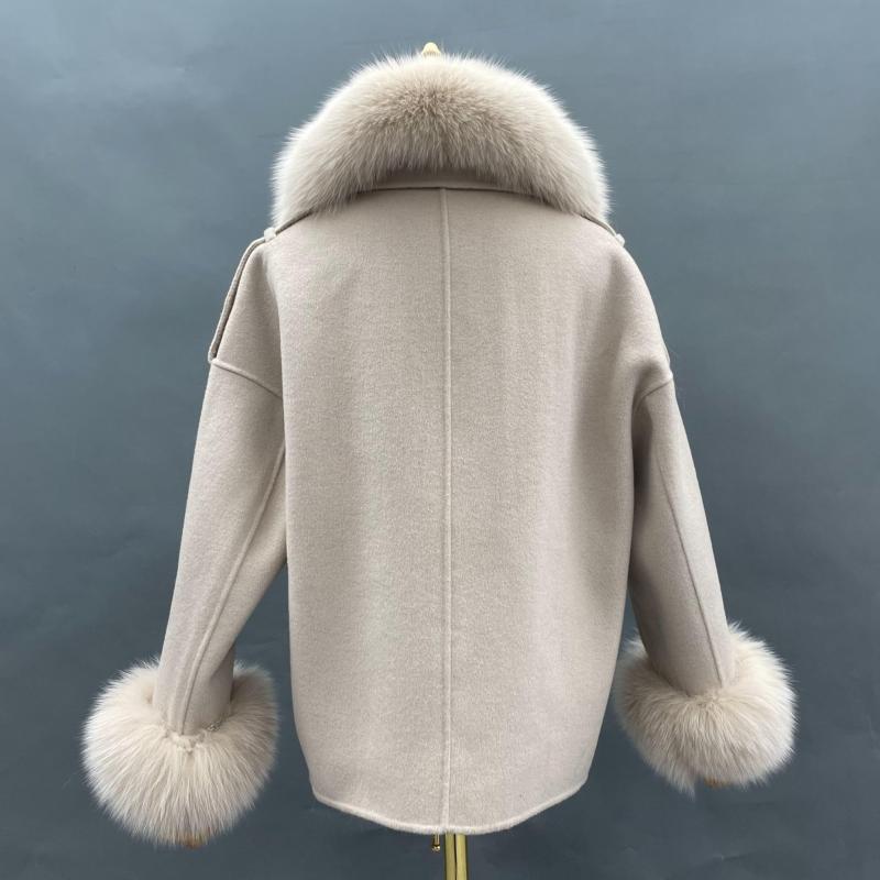 Big Pocket Lapel Fox Fur Cashmere Zipped Jacket - Janefur