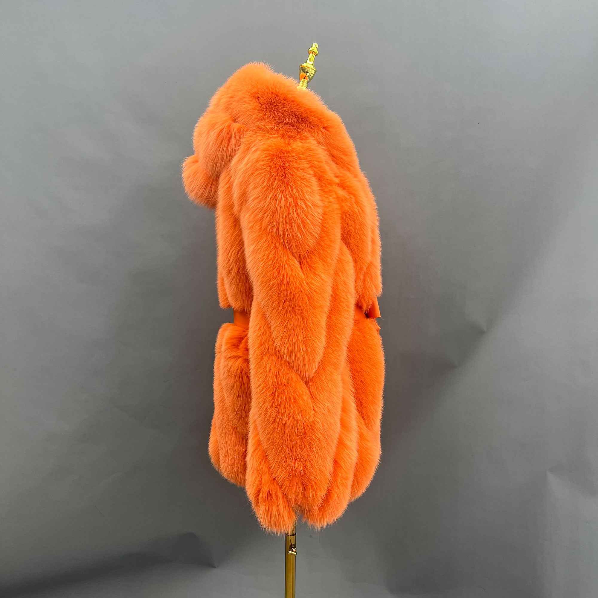 Factory Wholesale Solid Color Womens Fox Fur Thick Coat with Hood - Janefur