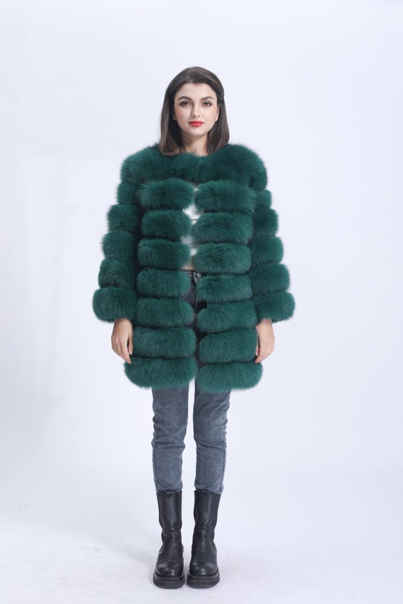 Women's Winter Warm Comfortable Crewneck Real Fox Fur Jacket - Janefur