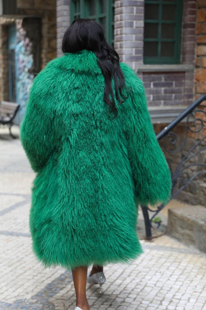Janefur Women's long Mongolian lamb fur fashion coat - Janefur