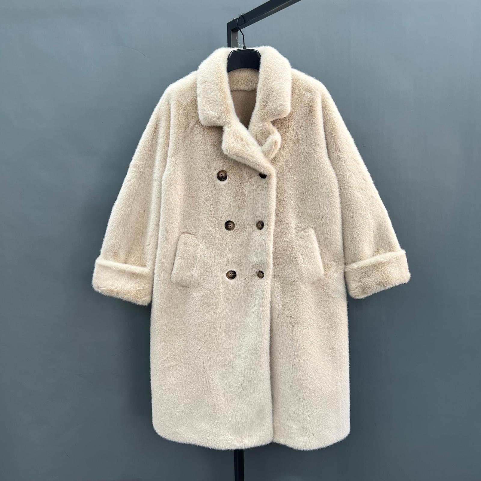 Women's Fall And Winter Cost-effective Suit Collar Long Faux Mink Jacket - Janefur