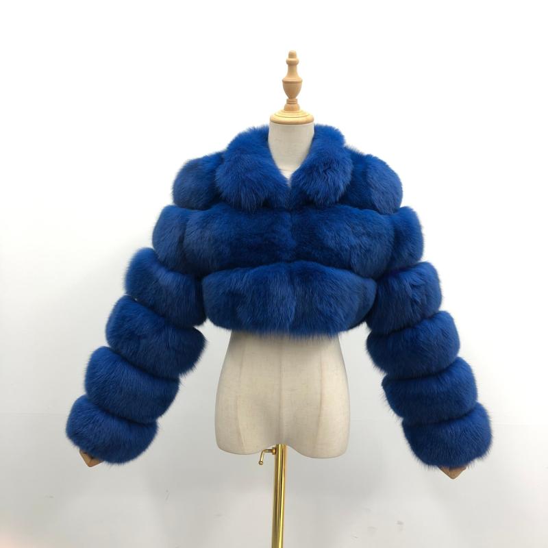 Winter Thick Warm Real Fox Fur Jacket Fashion Short Blue Fur Coat Women - Janefur