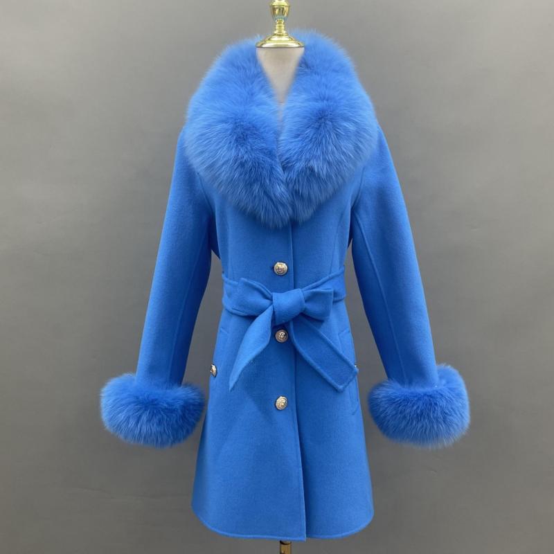 Single Breasted Lace-up Cashmere Coat - Janefur