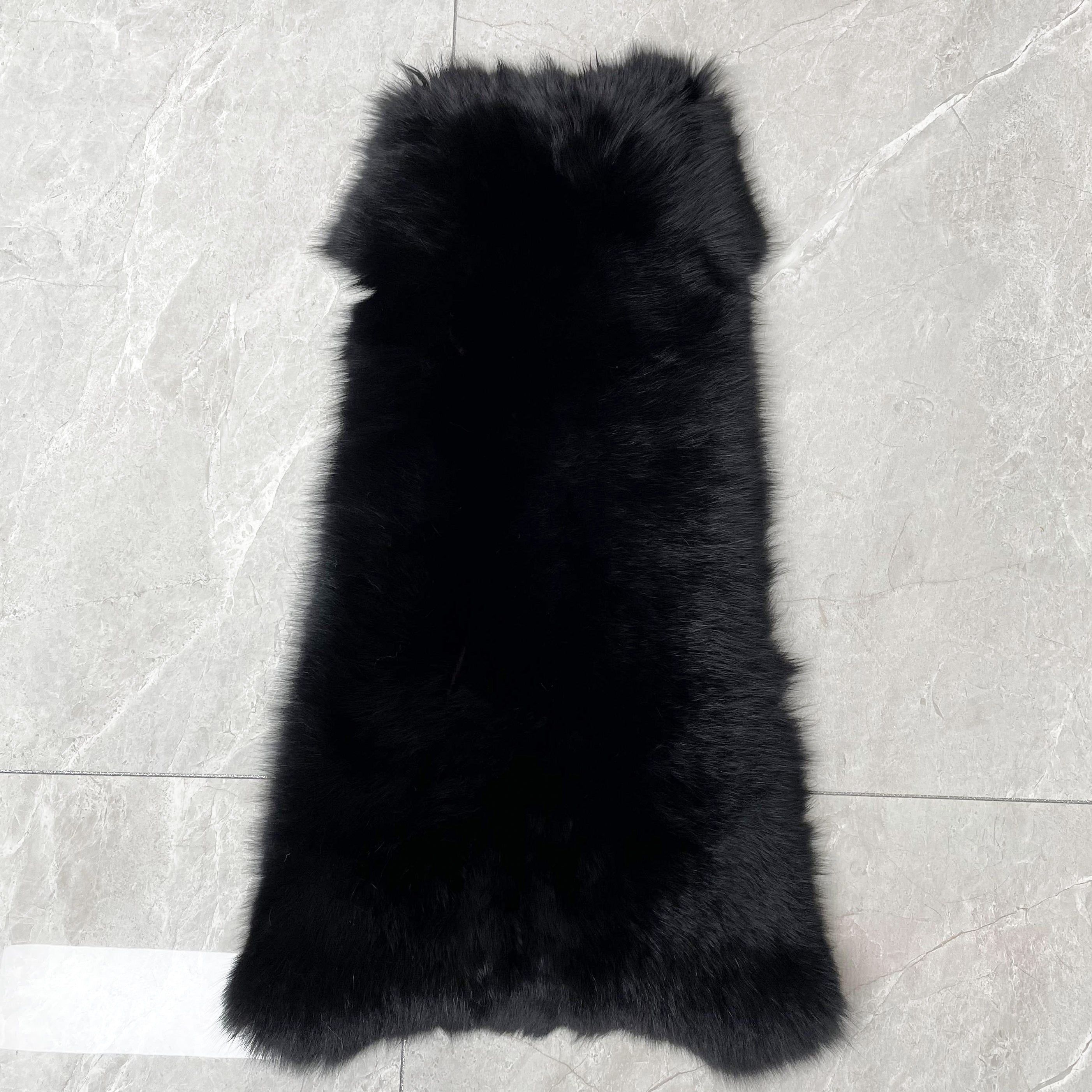 Luxury Blue Fox Fur Coat with Hood – Long Chevron Stitched 10-Panel Women’s Winter Fur Jacket 4# Black