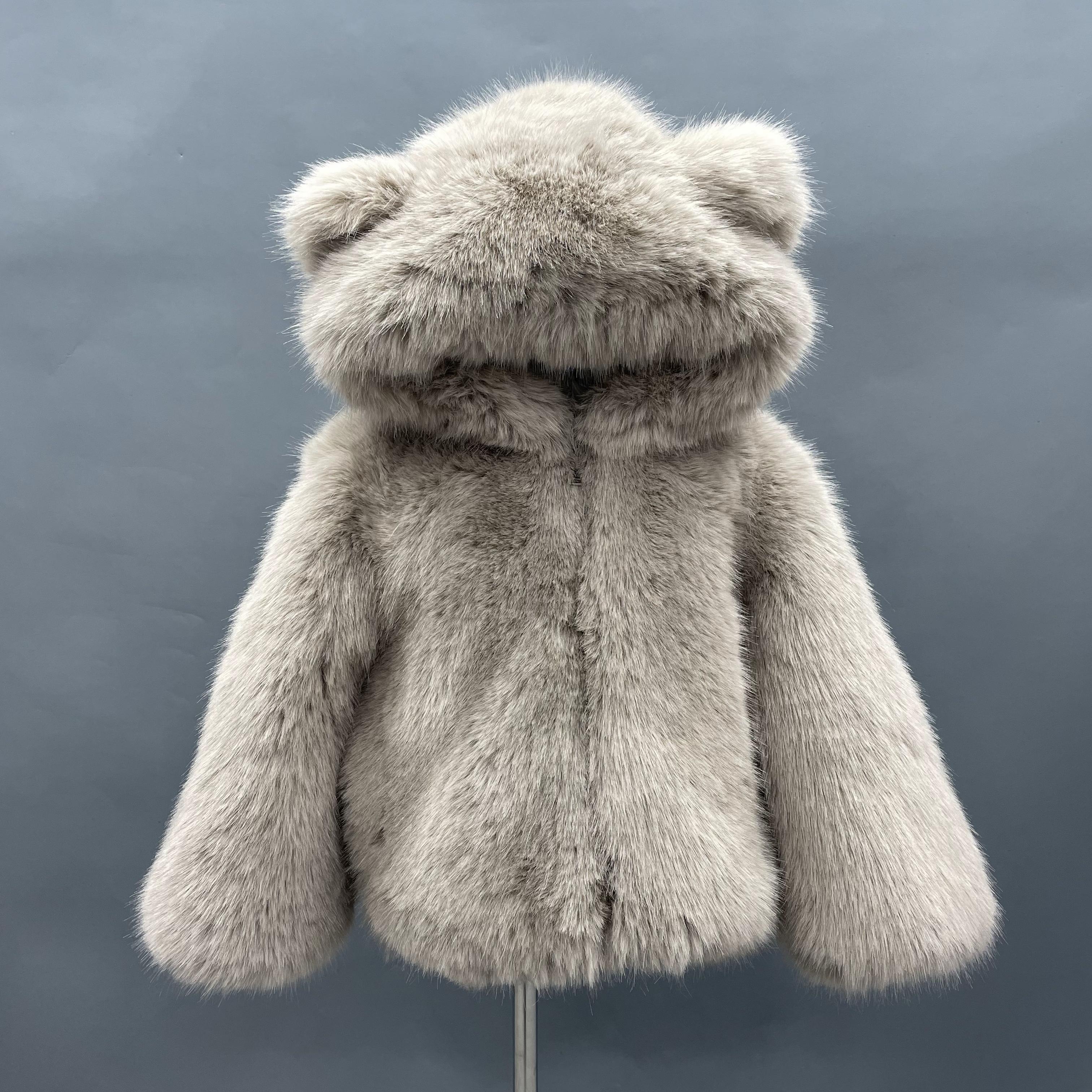 Children's Cute Bear Ears Children's Eco Fur Sweatshirt Jacket - Janefur