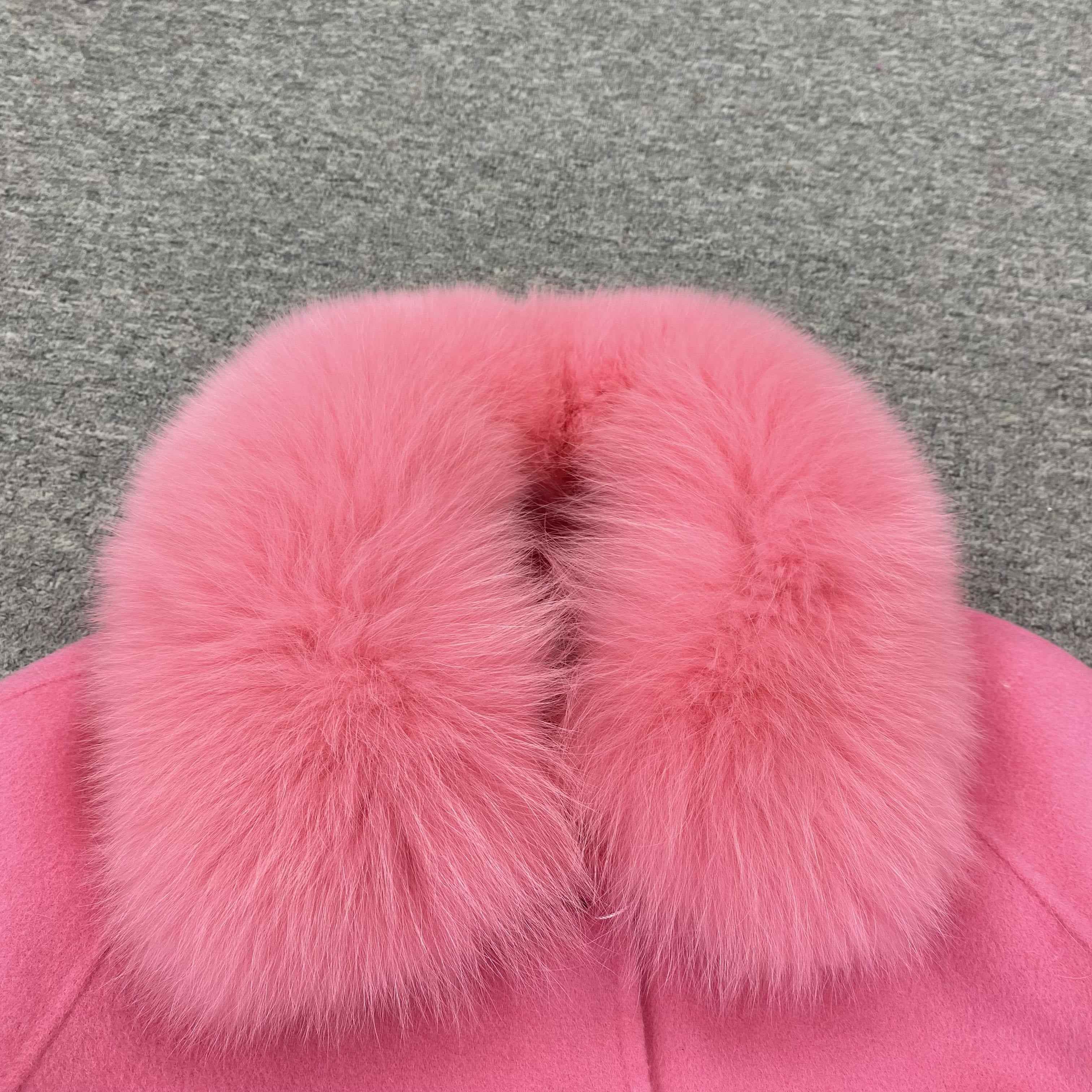 Double - Faced Wool Coat with Double - Layer Fox Fur Trim on Cuffs, Hem & Collar - Luxury Warm Fashion Winter Outerwear
