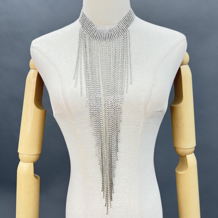 Long Tassel Crystal-Studded Luxury Necklace Body Chain Shiny Jewelry - Janefur