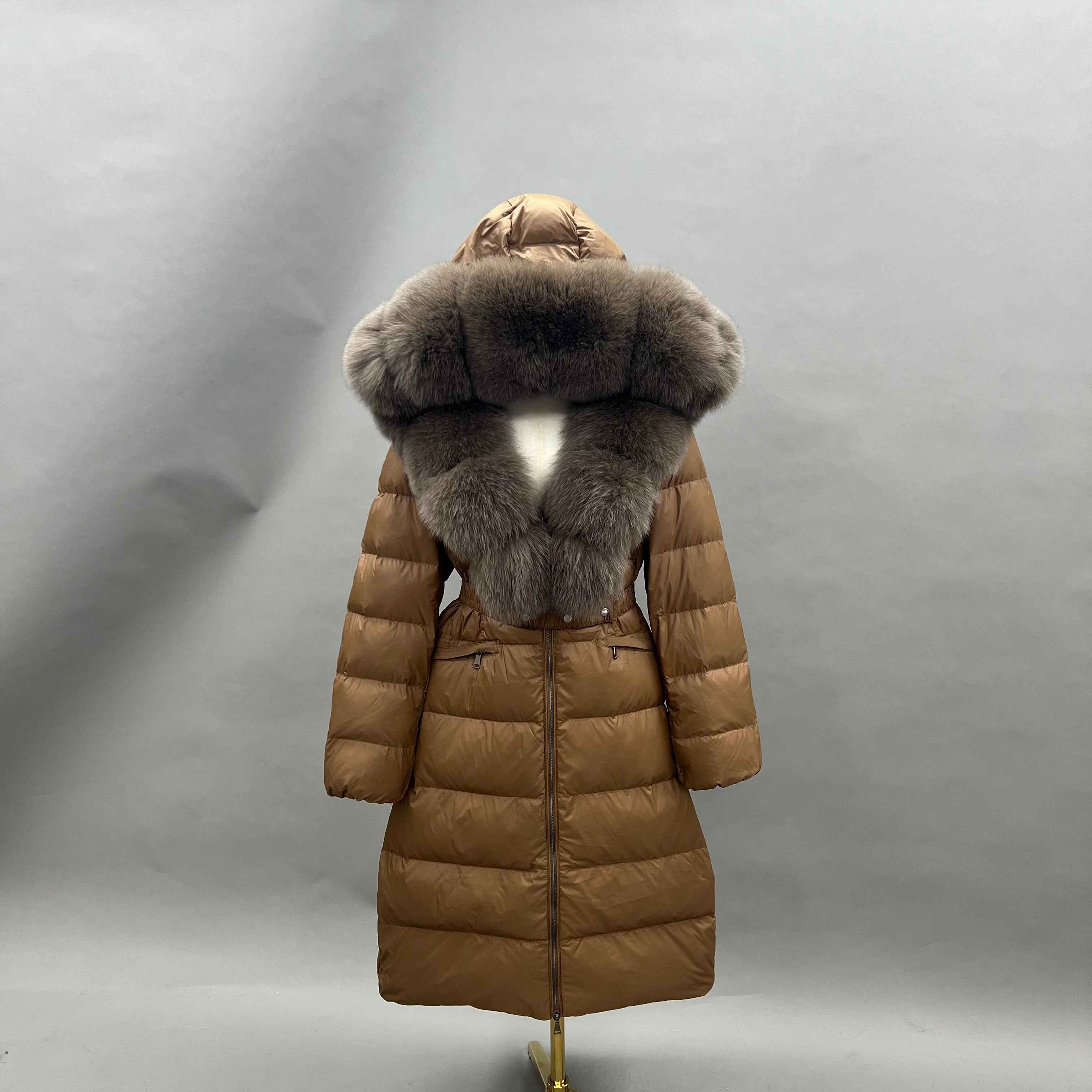 Women's Long Down Jacket with Luxurious Fox Fur Collar