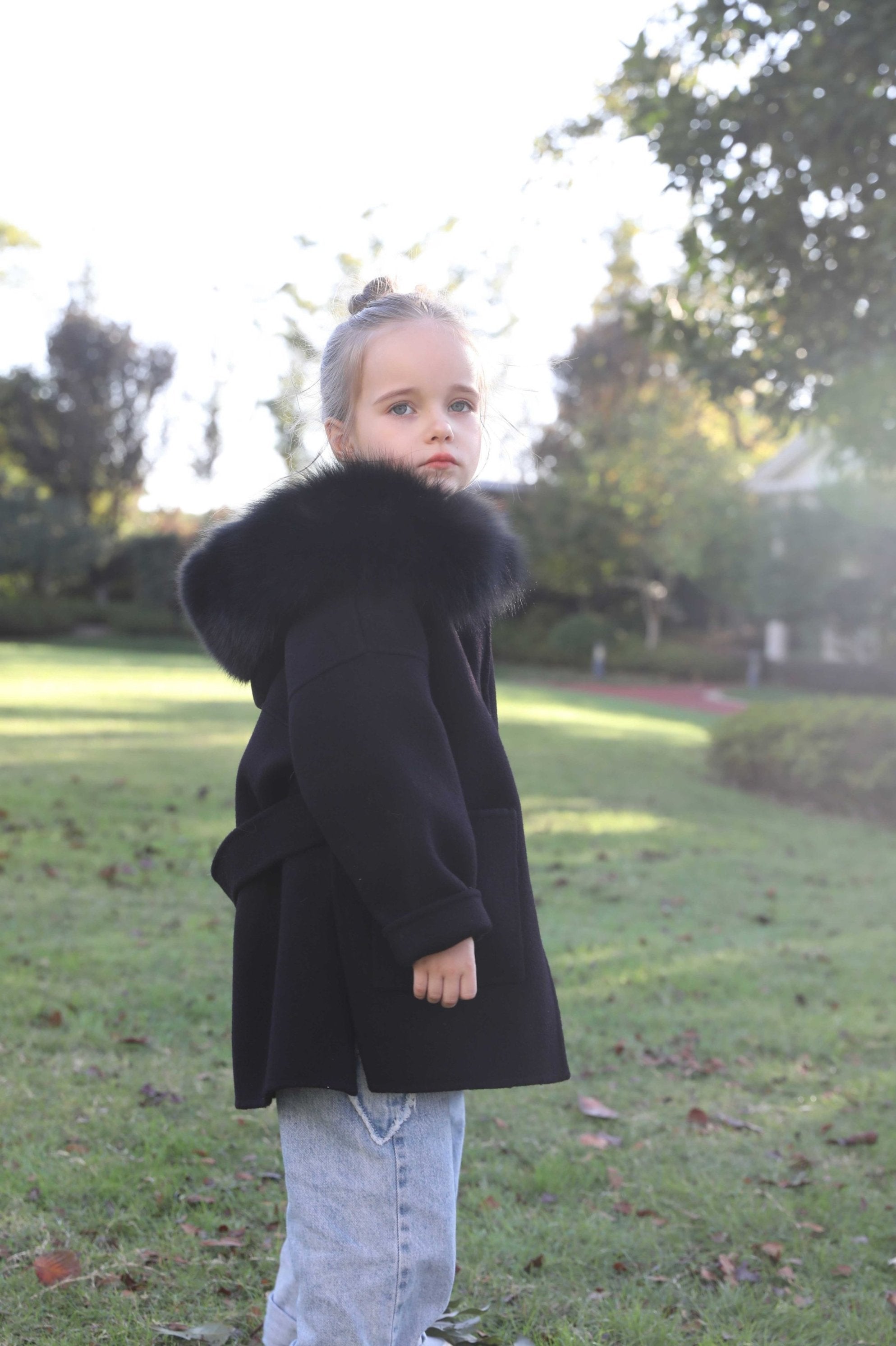 New Children's Winter Hooded Double Face Cashmere Jacket - Janefur