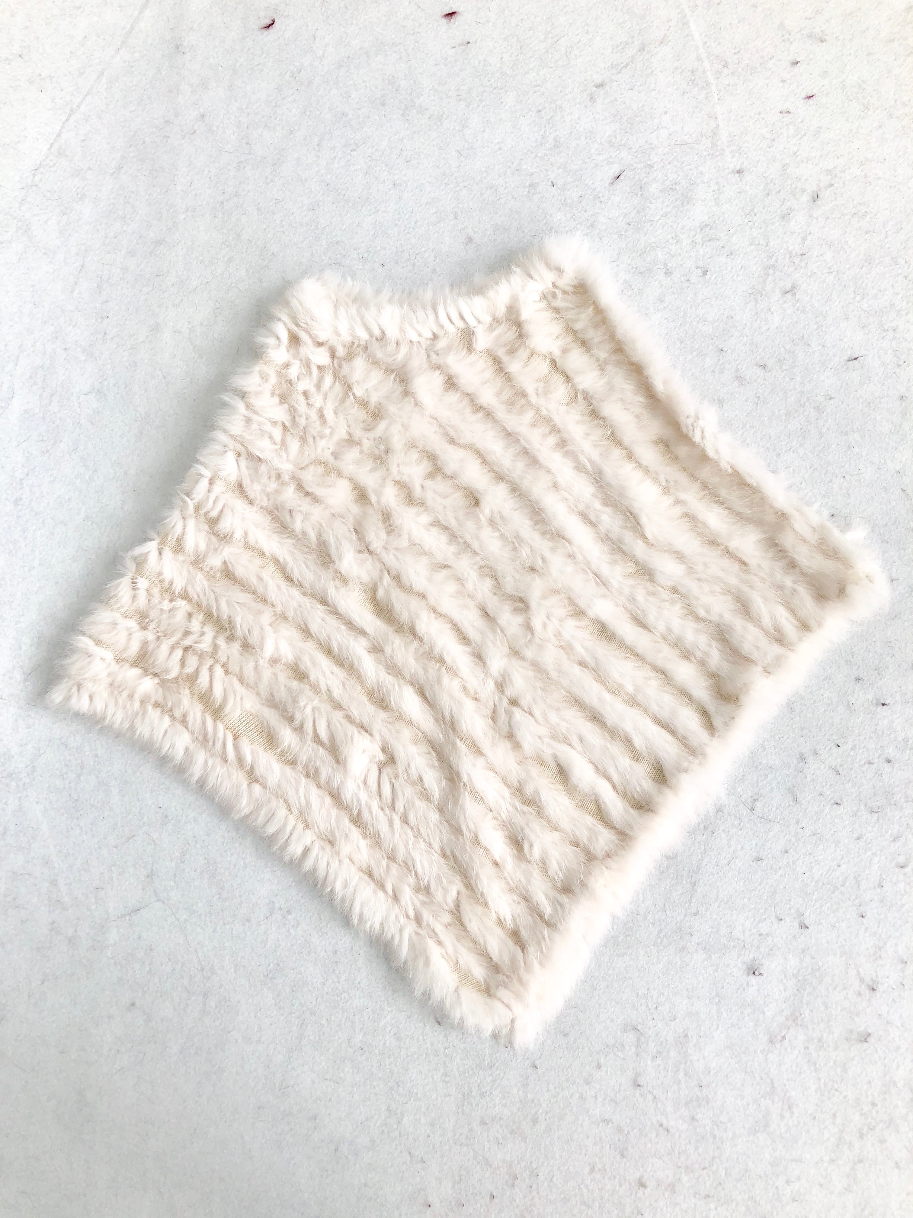 Women's Black & White Rabbit Fur Triangular Shawl - Luxe Winter Accessory