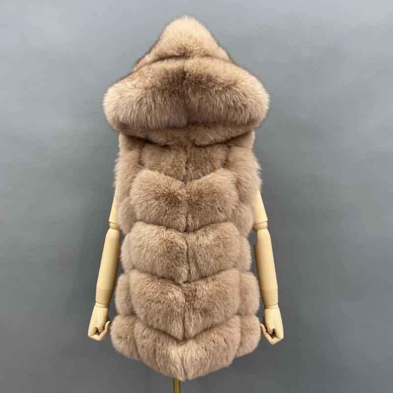 Blue Fox Hooded Fox Fur Ladies Vest - Janefur