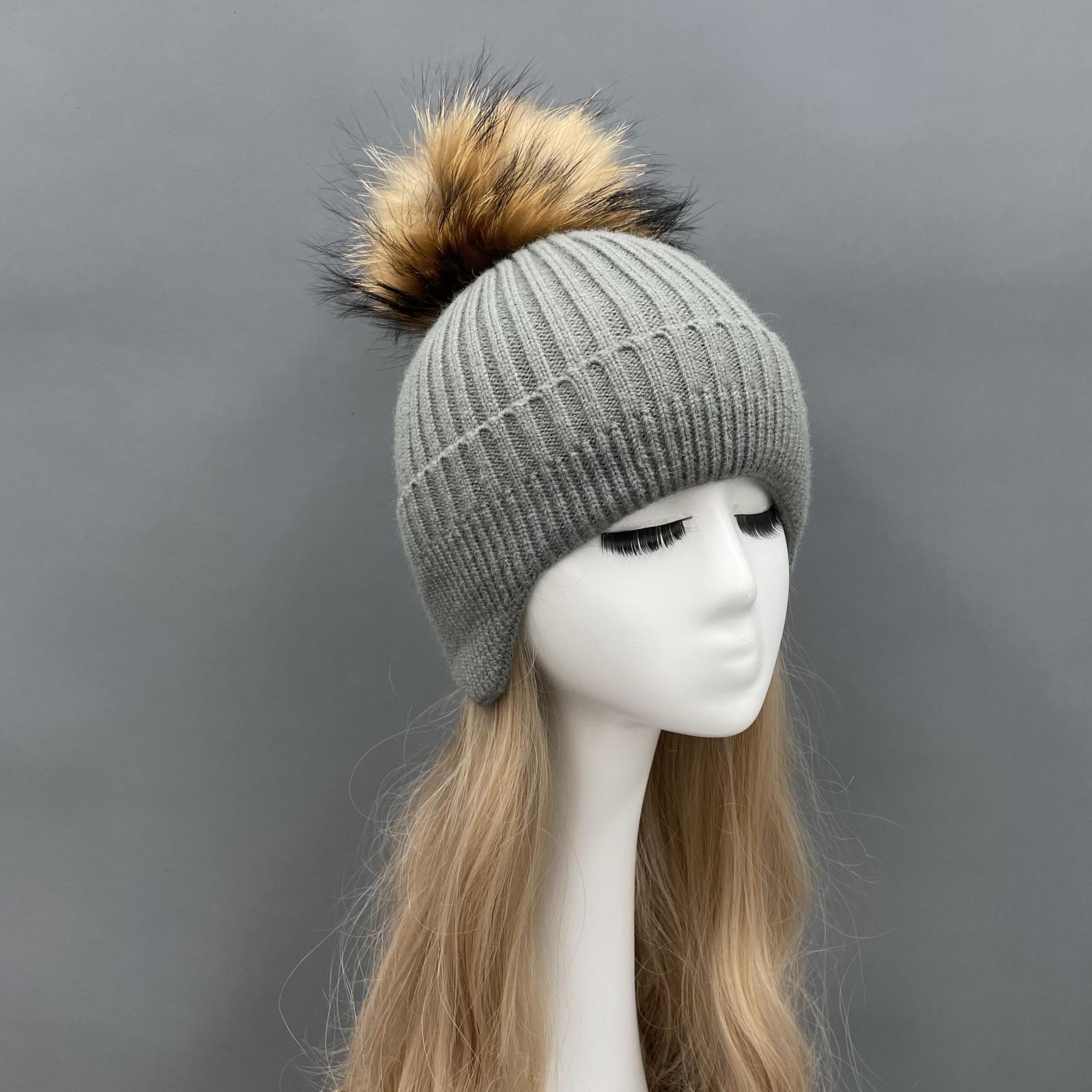 Warm Knitted Earmuff Hat Winter Women Fur Pom Pom Beanie Hat - Janefur