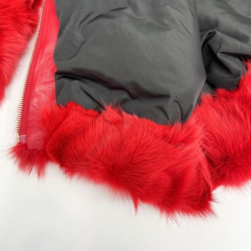 Red Coat Zipper Lapel Windproof Men's Fashion Fox Fur Jacket - Janefur