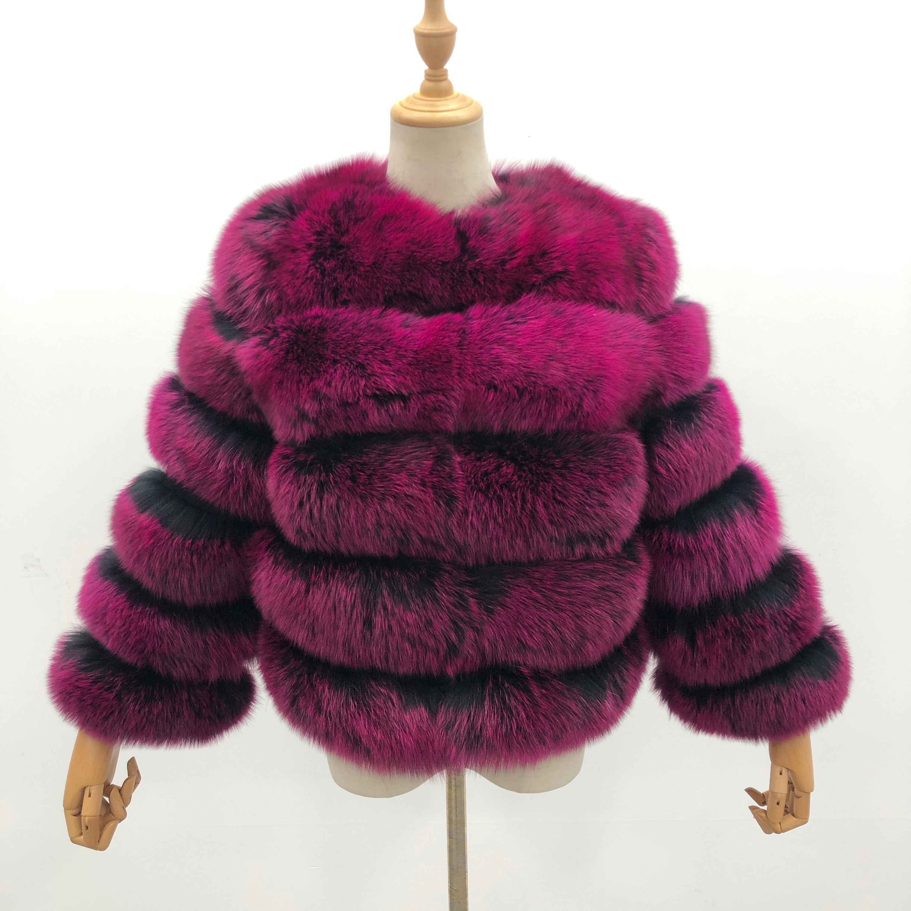 New Winter Warm Short Style Coat Real Fox Fur Women's Jacket 21# Magenta Purple