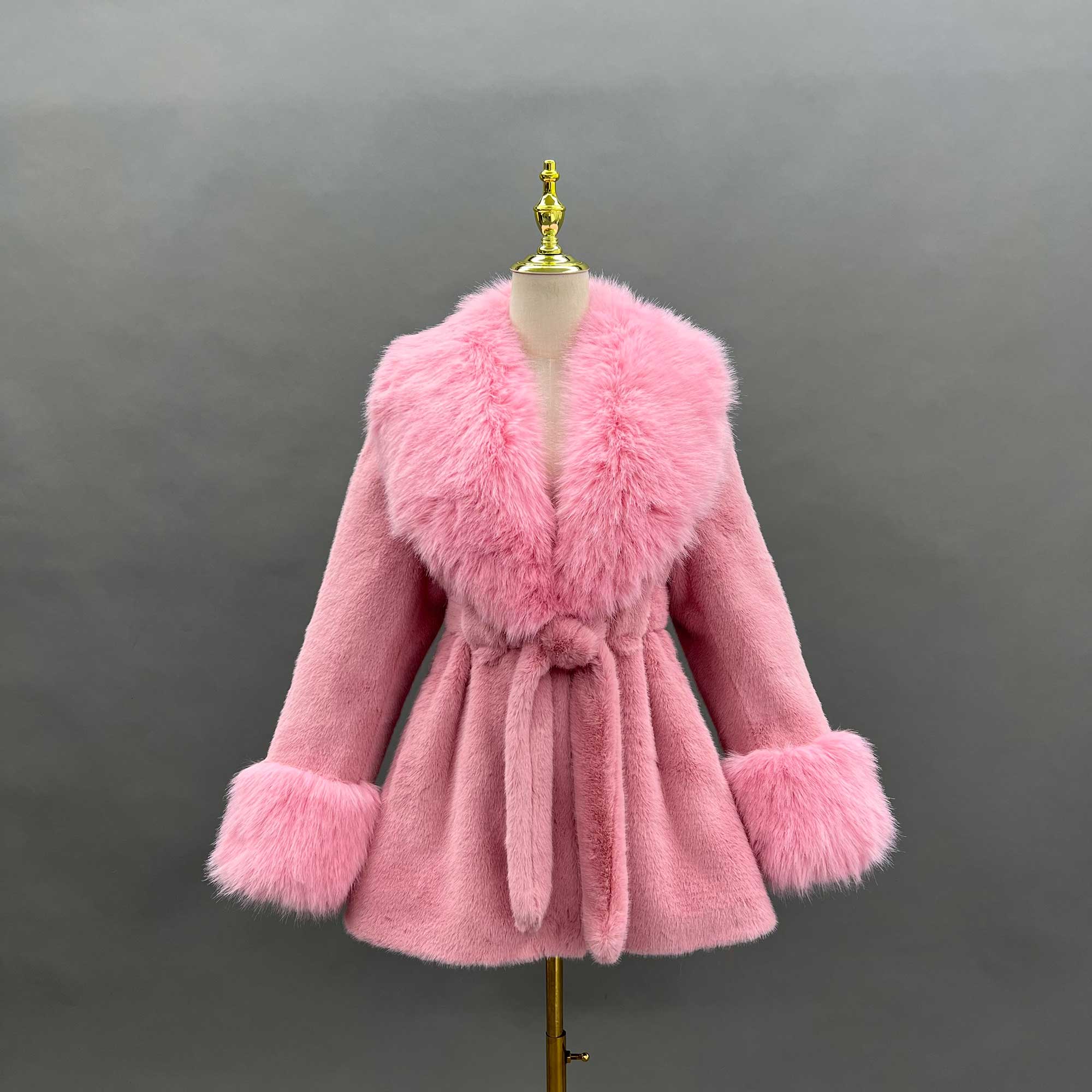 Women's New Brown Stylish Lapel Faux Fur Mink Coat - Janefur
