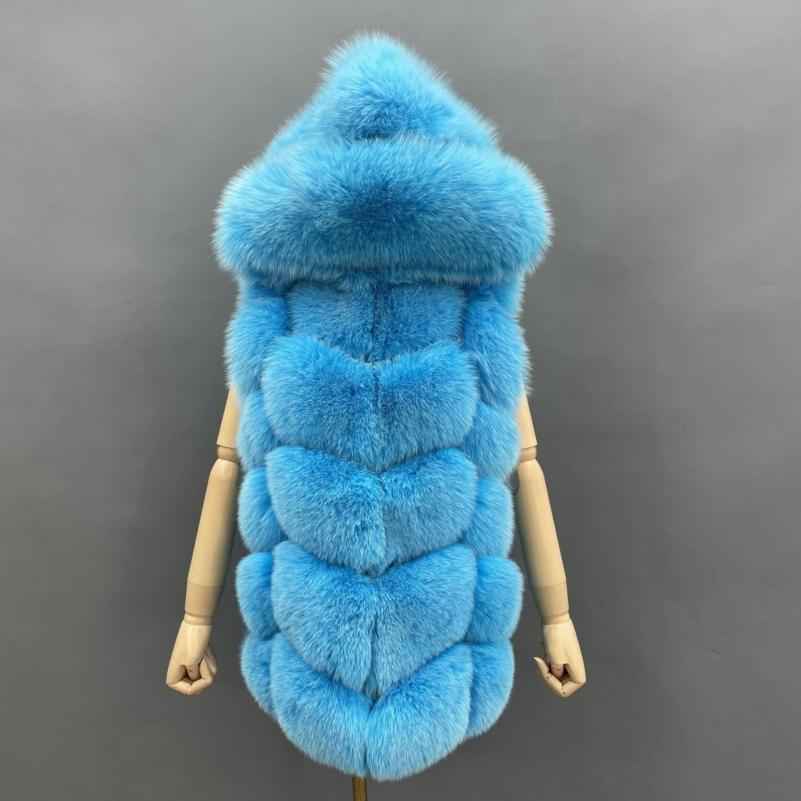 Blue Fox Hooded Fox Fur Ladies Vest - Janefur