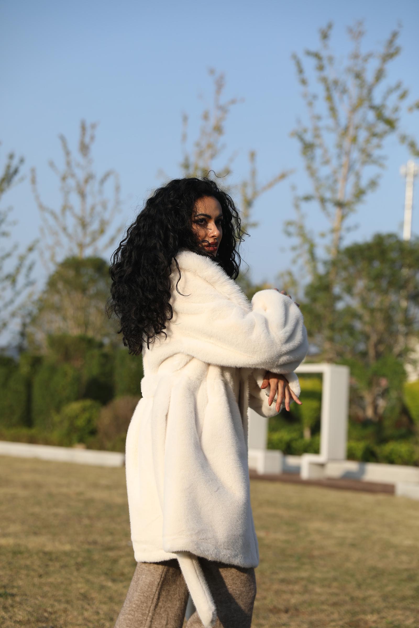 Eco-Friendly Faux Mink Fur Women's Jacket with Shawl Collar and Rhinestone Trim - Janefur